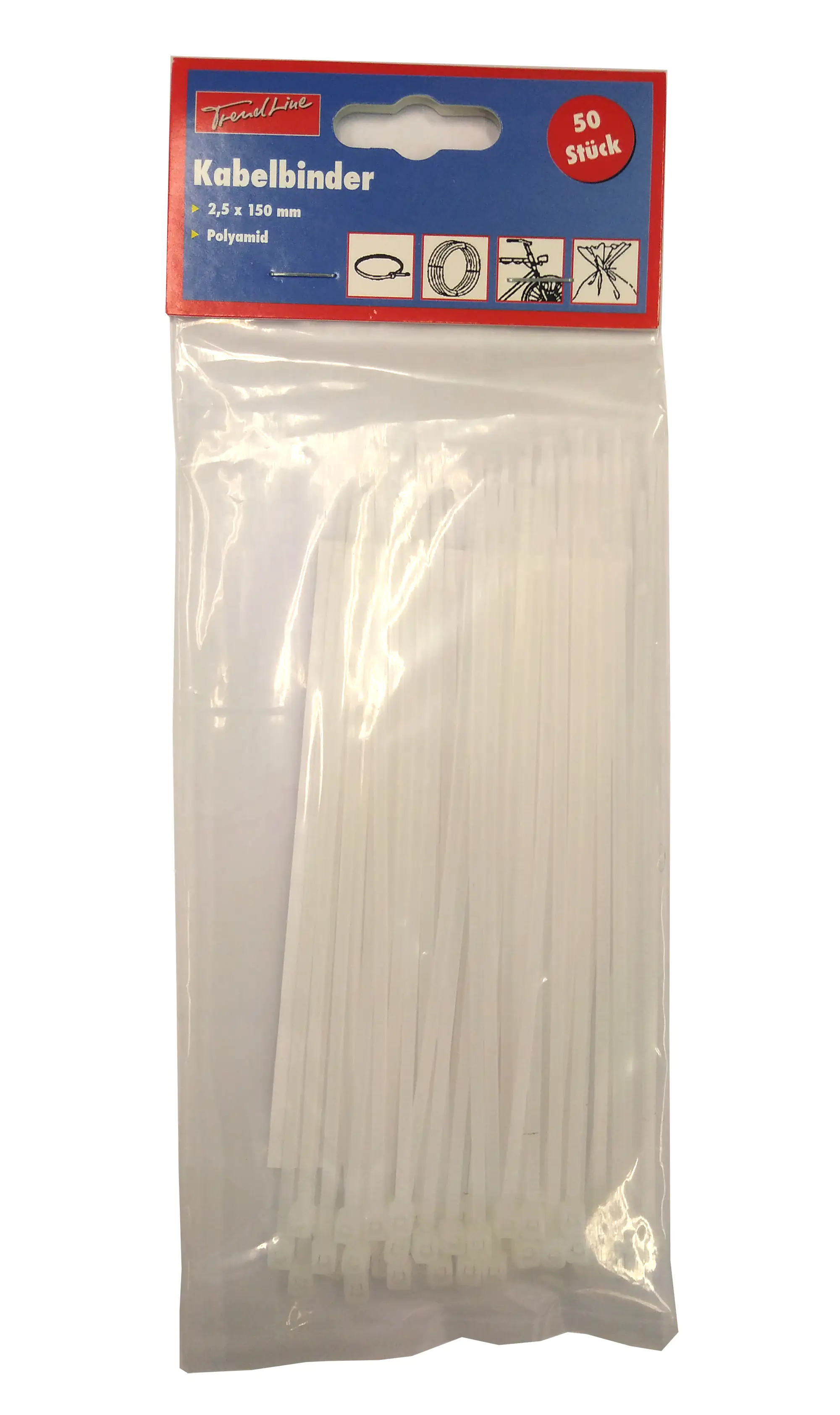 TrendLine Kabelbinder weiß 2,5 x 150 mm, 50 Stück