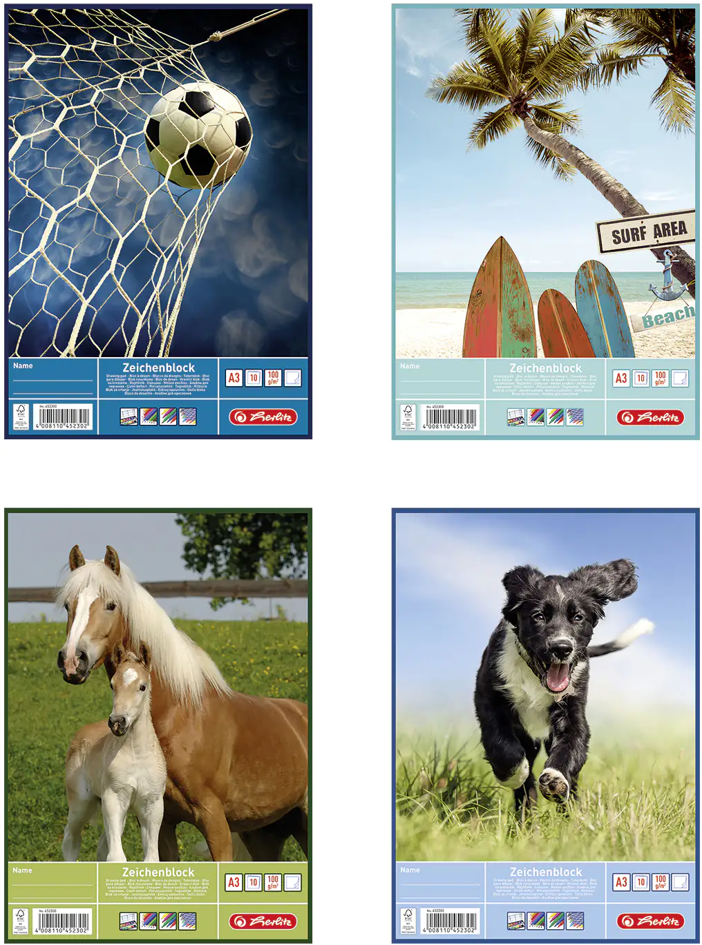 herlitz Zeichenblock A4 20 Blatt 4 Motive sortiert 