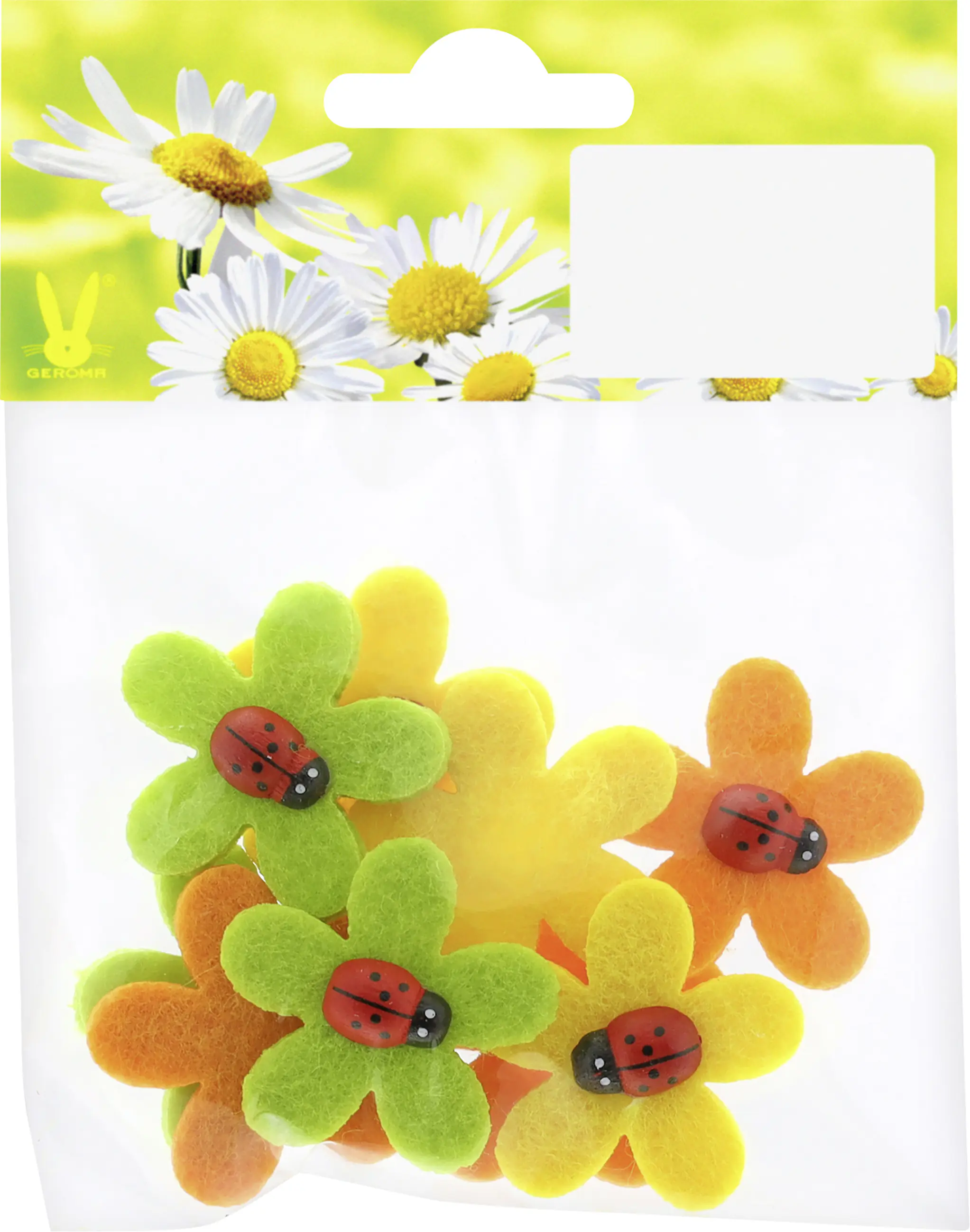 Dekoblüten Filz mit Marienkäfer zum Kleben Ø 3,5 cm 9 Stück bunt