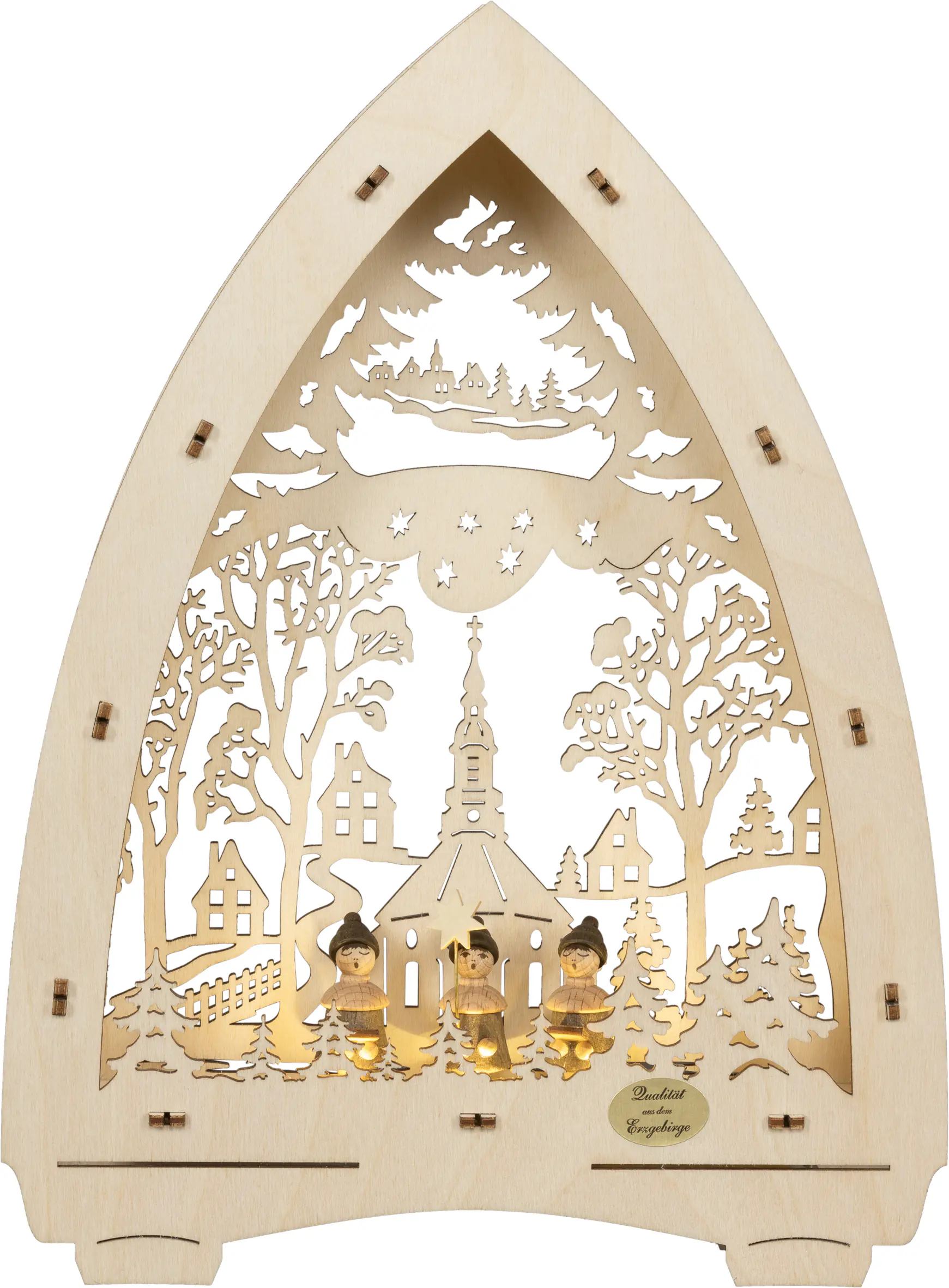 Saico Lichterspitze Seiffener Kirche mit Timer 21,5 x 29 cm warmweiß natur