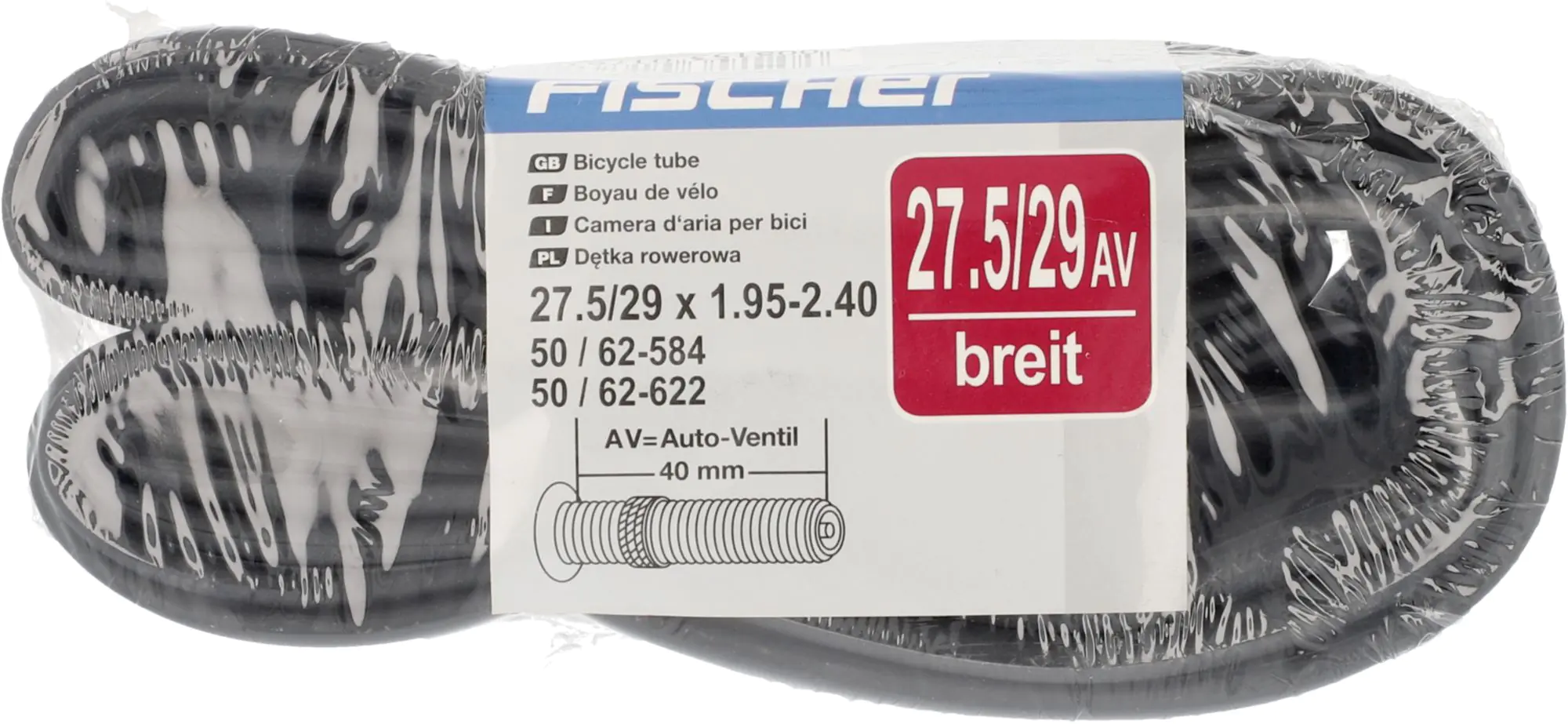 Fischer Fahrradschlauch (27,5/29 Zoll) 50-62/584/622 Autoventil schrumpf Fischer Fahrradschlauch (27,5/29 Zoll) 50-62/584/622 Autoventil schrumpf
