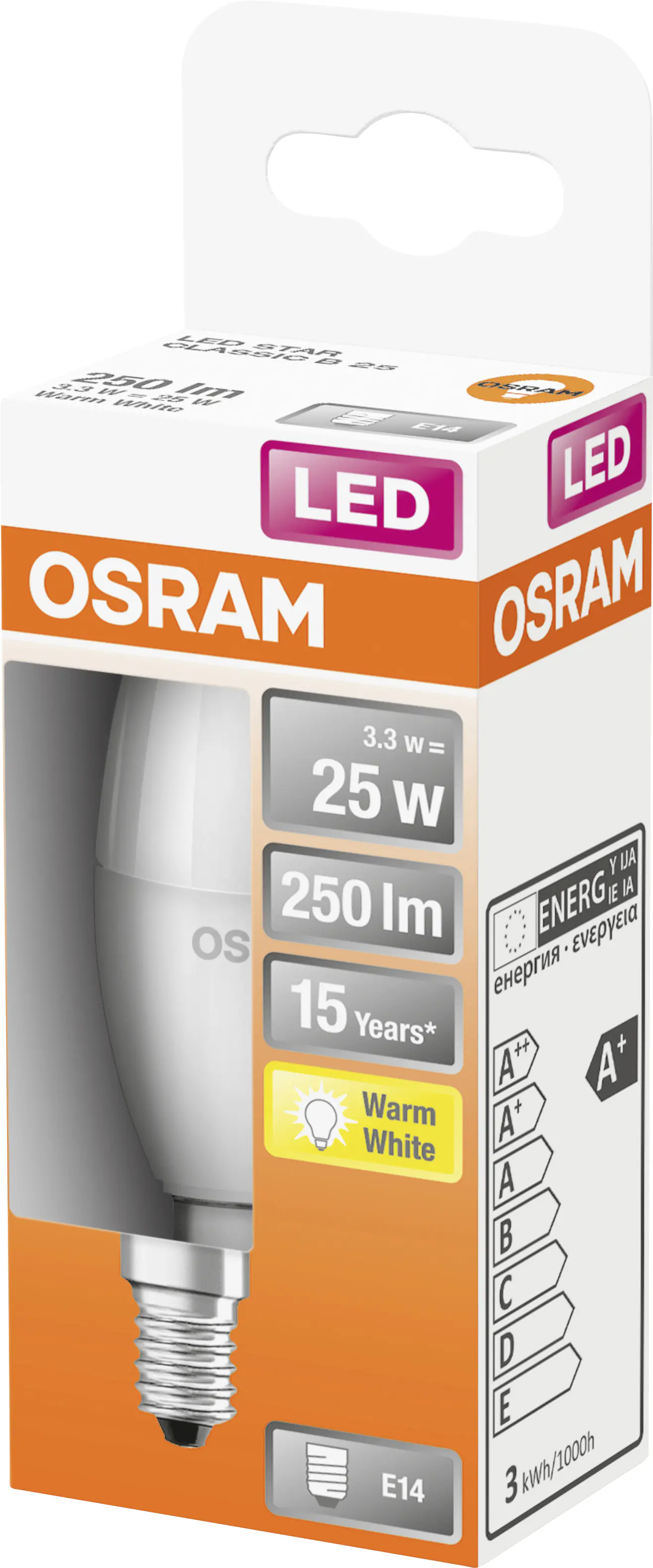 Osram LED Leuchtmittel Star Classic B25 E14 3,3W warmweiß, weiß matt