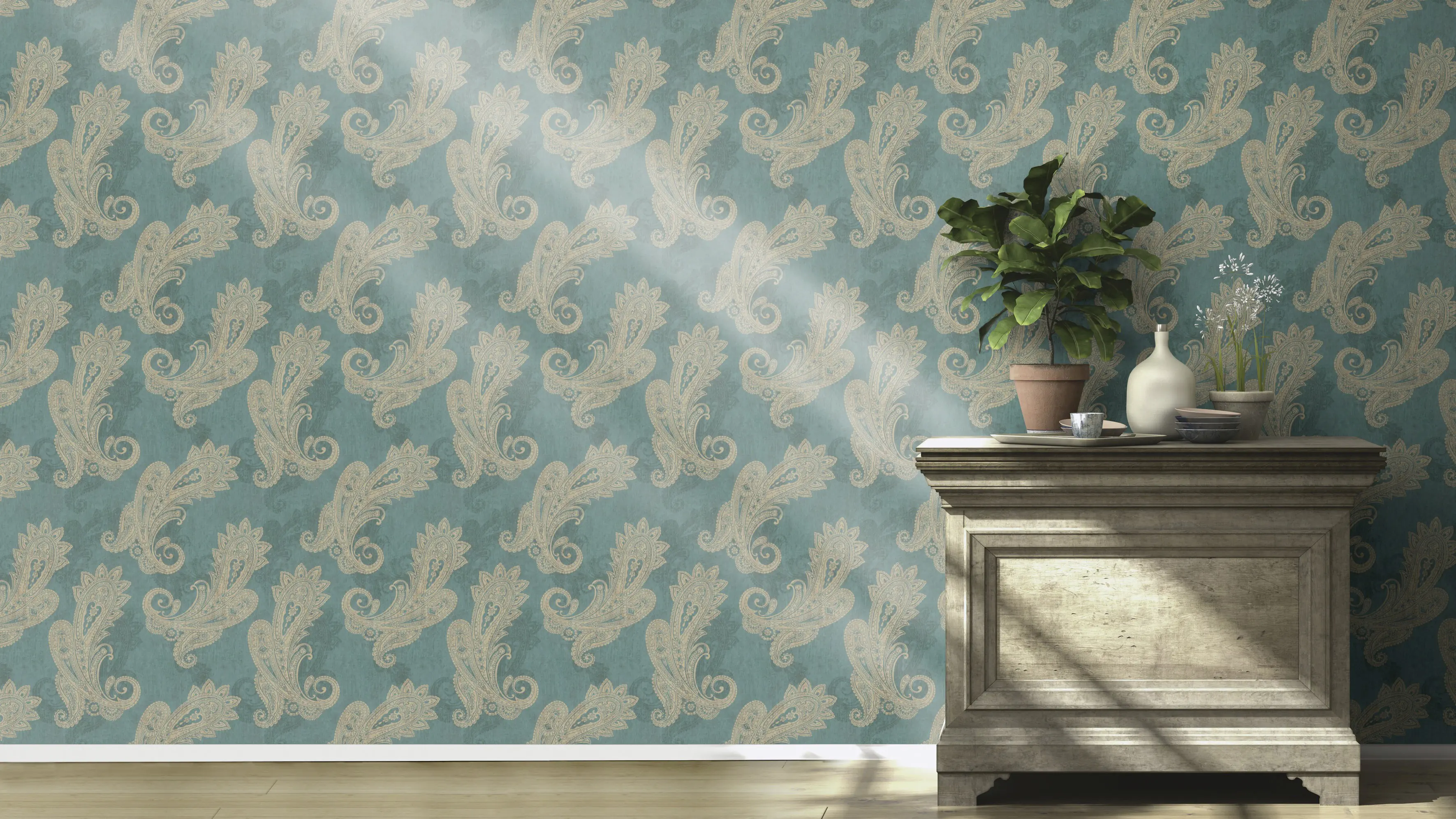 Rasch Vliestapete 746457 Grün-Opalgrün hell Muster & Motive 10,05 m x 0,53 m