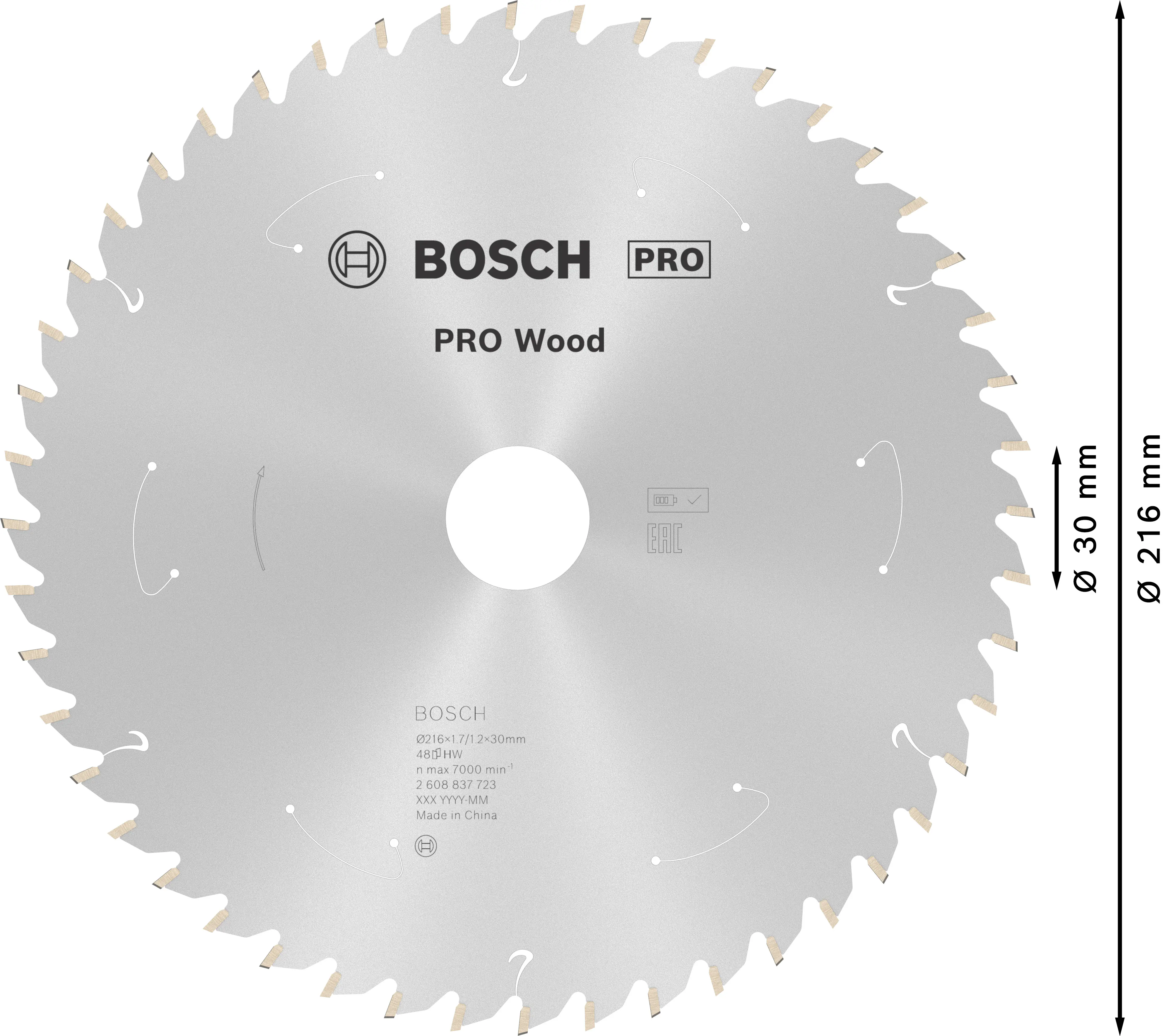 Bosch PRO Wood cordless Kreissägeblatt 216 x 1,7 x 30 mm T48