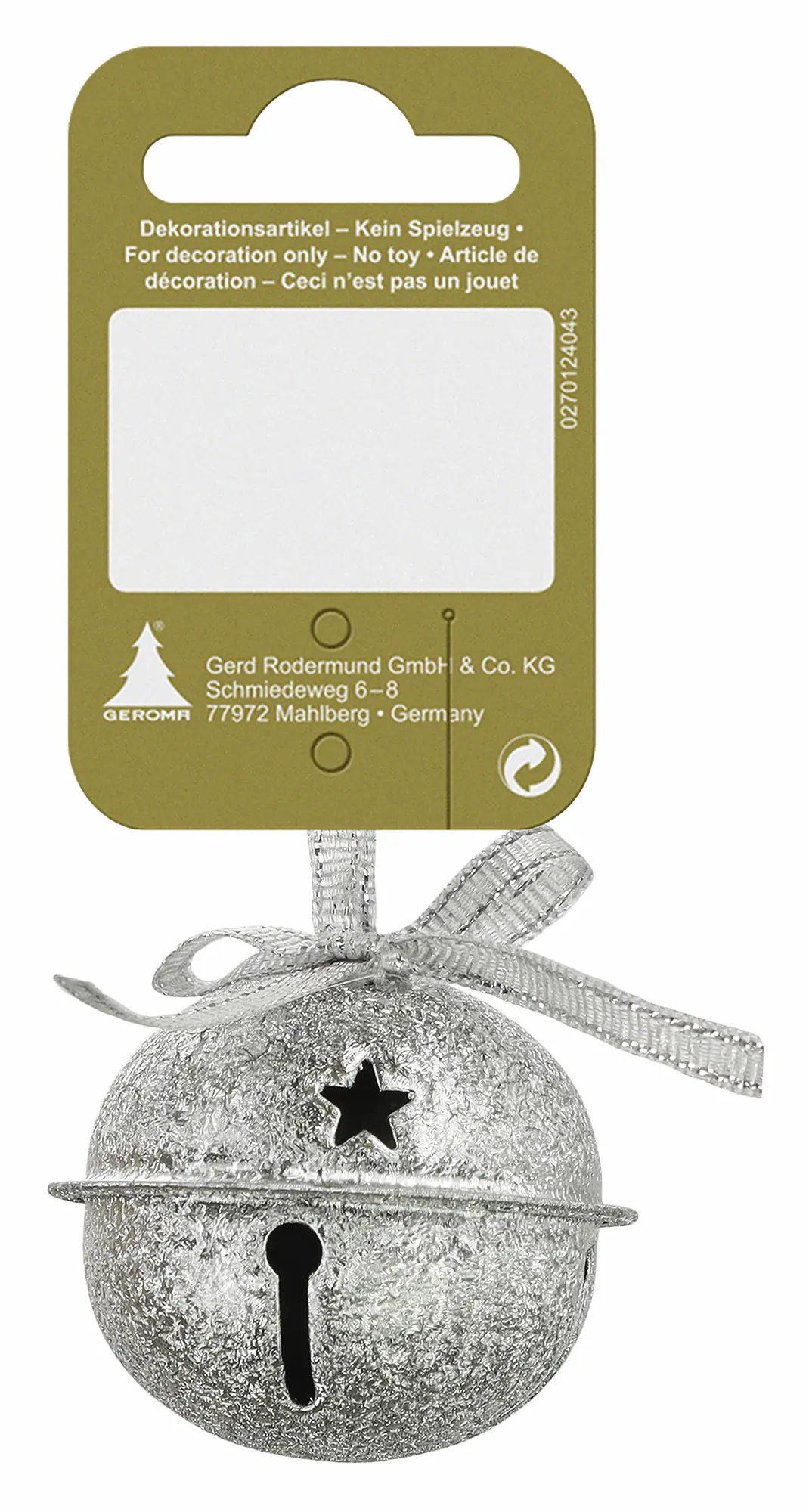 Weihnachtskugel Glocke aus Metall 4 cm silber 1 Stück