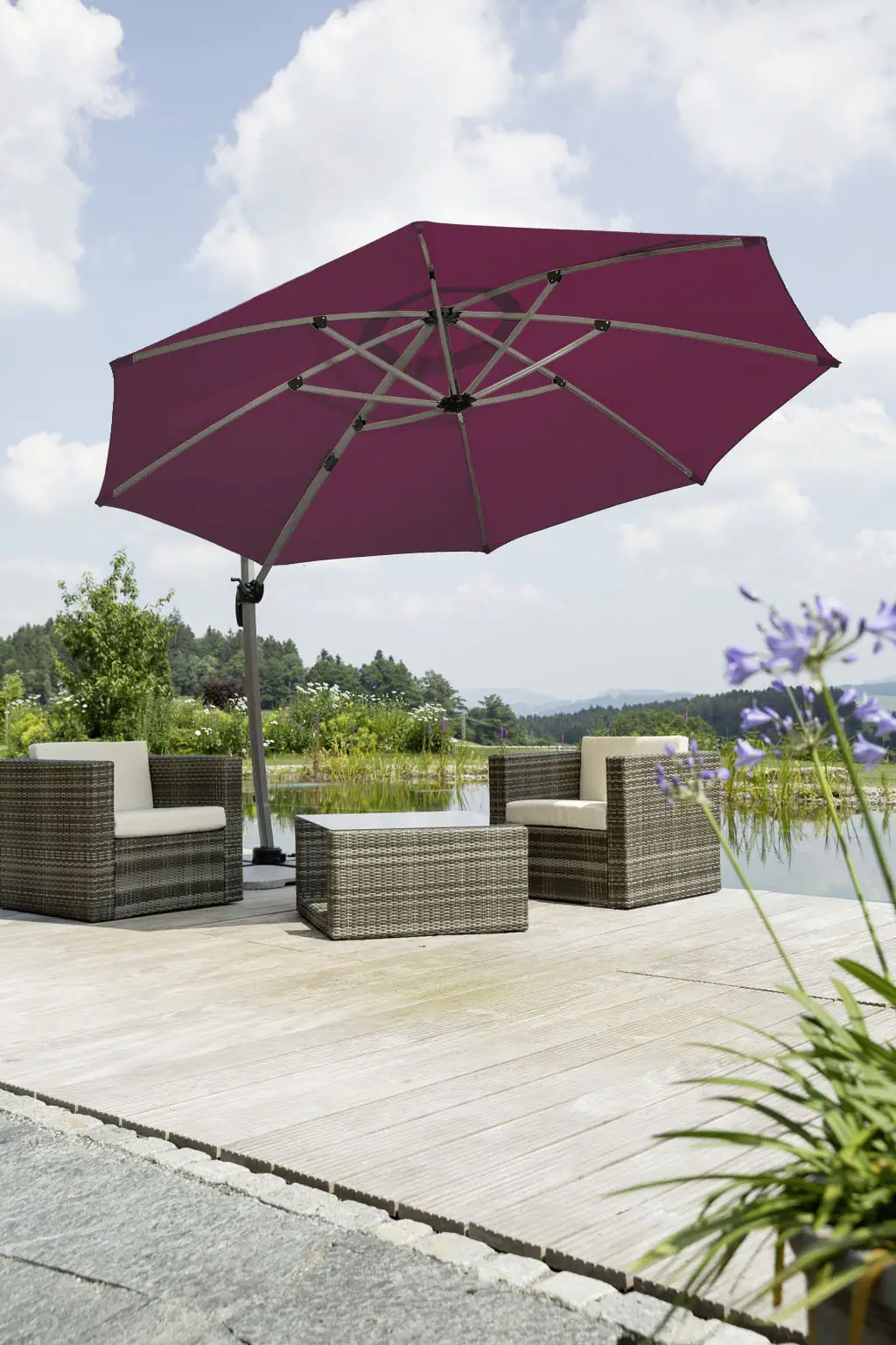 Schneider Ampelschirm Rhodos Rondo bordeaux Ø 350 cm