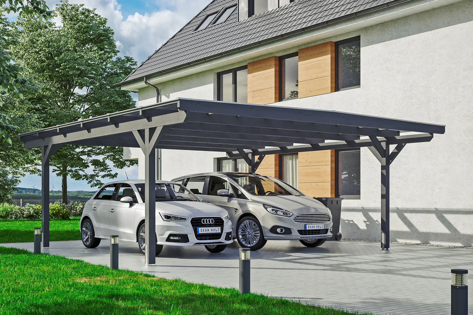 SKAN HOLZ Carport Odenwald 640 x 648 cm, lasiert in Schiefergrau