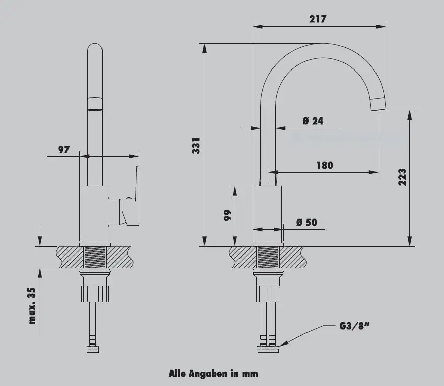 Primaster Küchenarmatur Münster granitgrau mit Wassersparfunktion