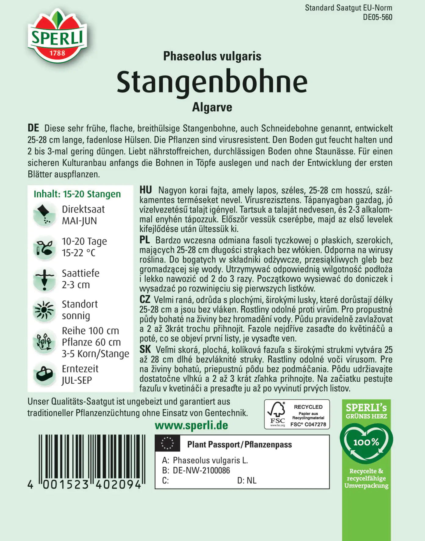 Sperli Stangenbohne Algarve