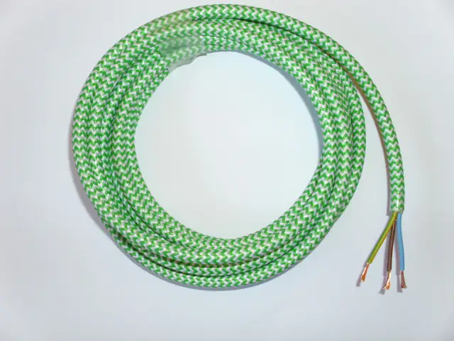 Textilkabel glatt 3 x 0,75 - 1 Meter, grün/weiß