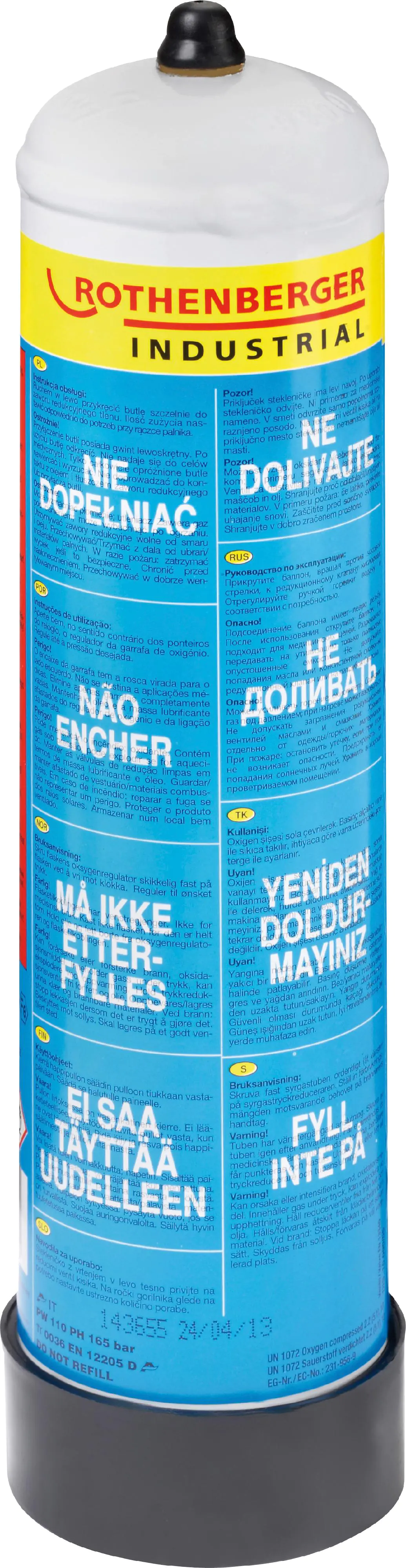 Rothenberger Sauerstoff-Einweg-Stahlflasche 930 ml für Roxy 120 l Rothenberger Sauerstoff-Einweg-Stahlflasche 930 ml für Roxy 120 l