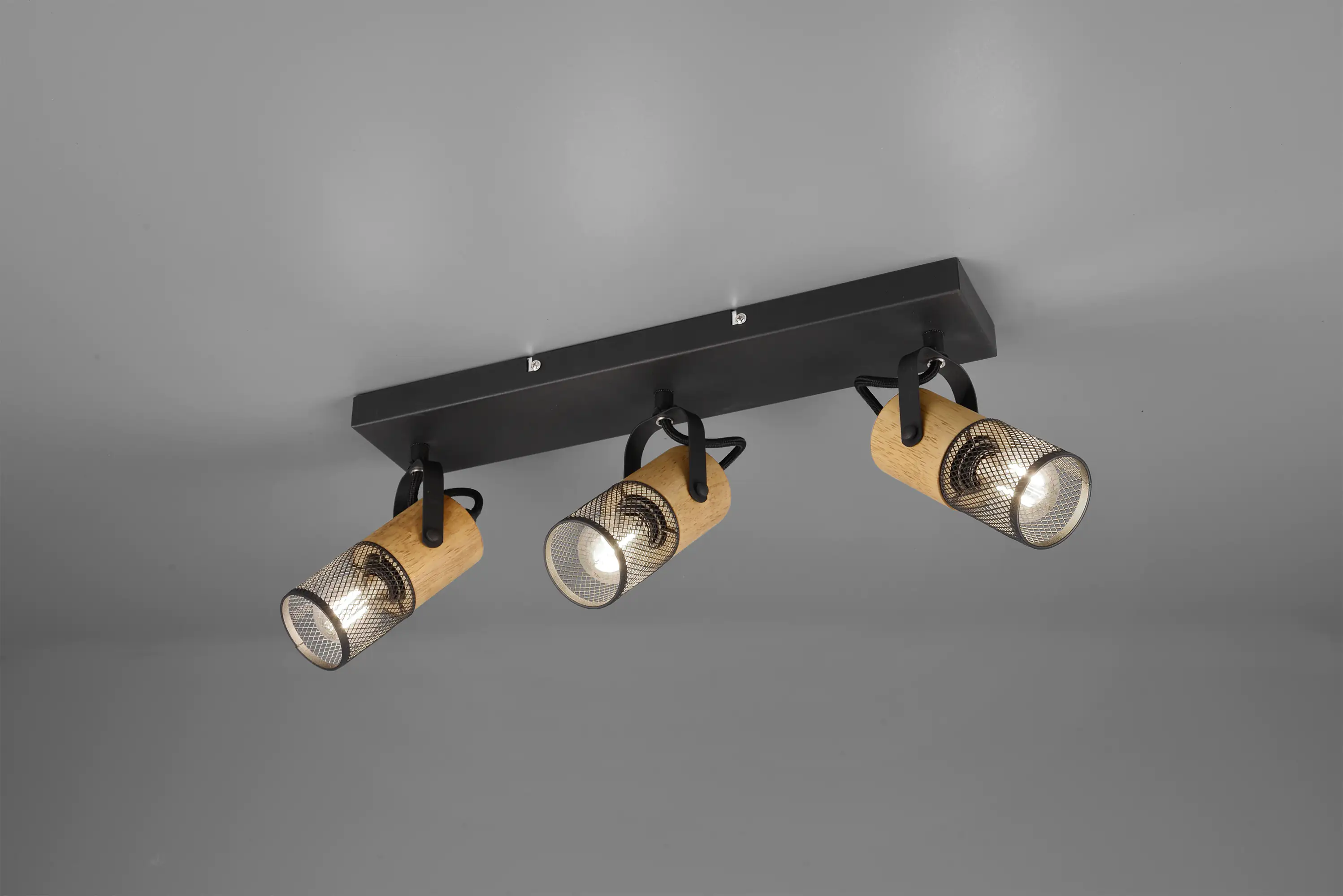 Trio Leuchten 3er Spot Tosh schwarz matt, Holz