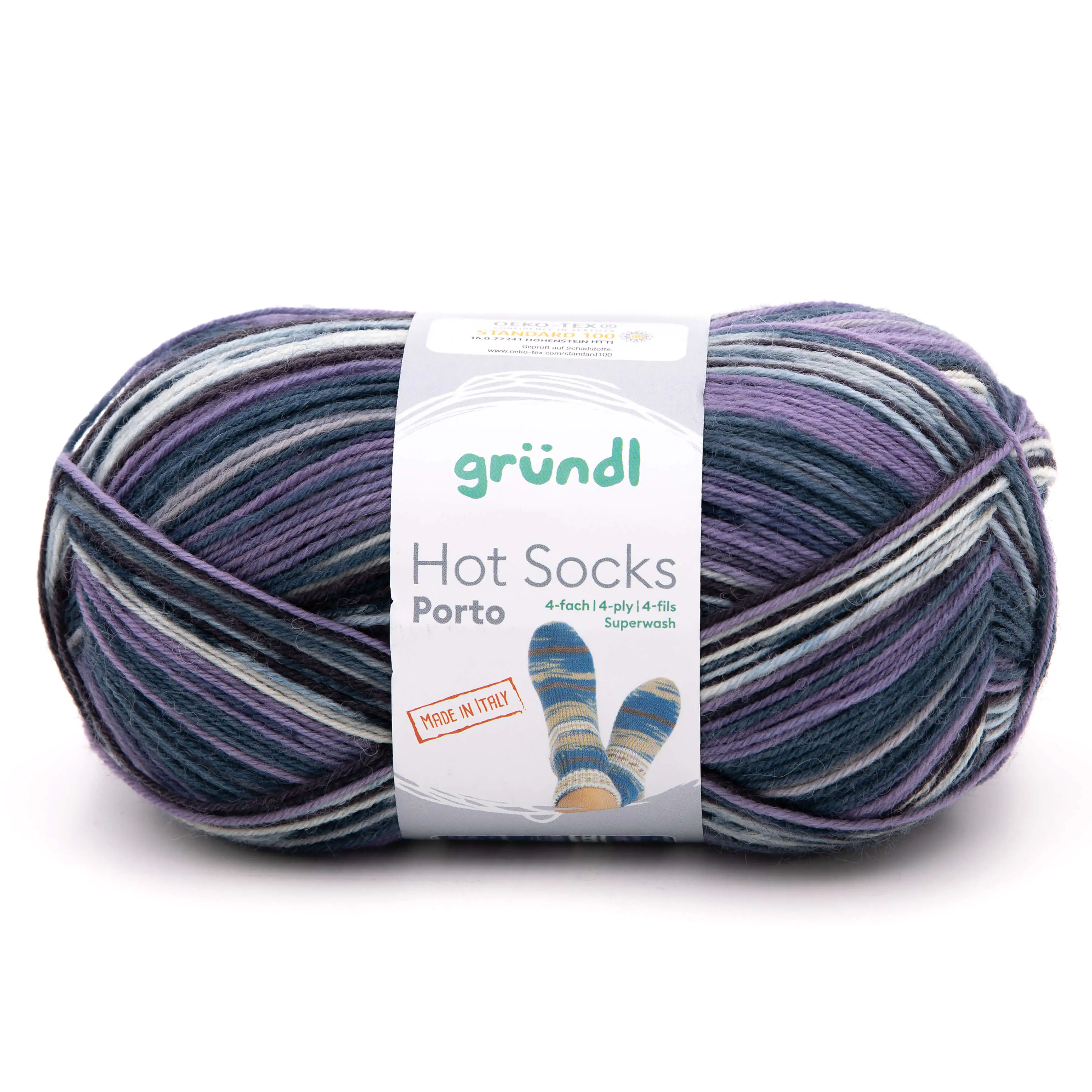 4036014228471 Gründl Sockenwolle Hot Socks Porto 100 g 4-fach violett-kobalt-natur