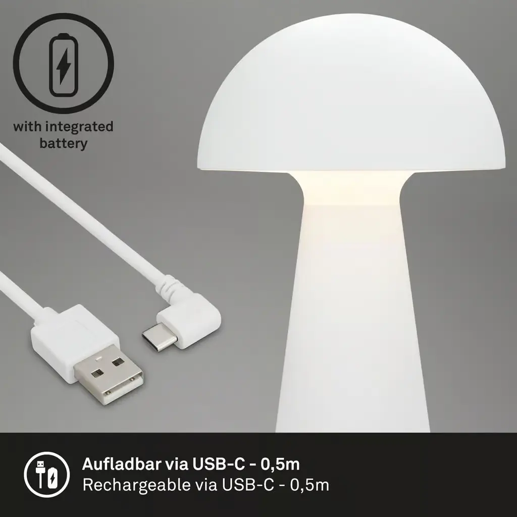 Briloner LED Akku-Tischleuchte Fungo weiß 28 x 16 cm warmweiß
