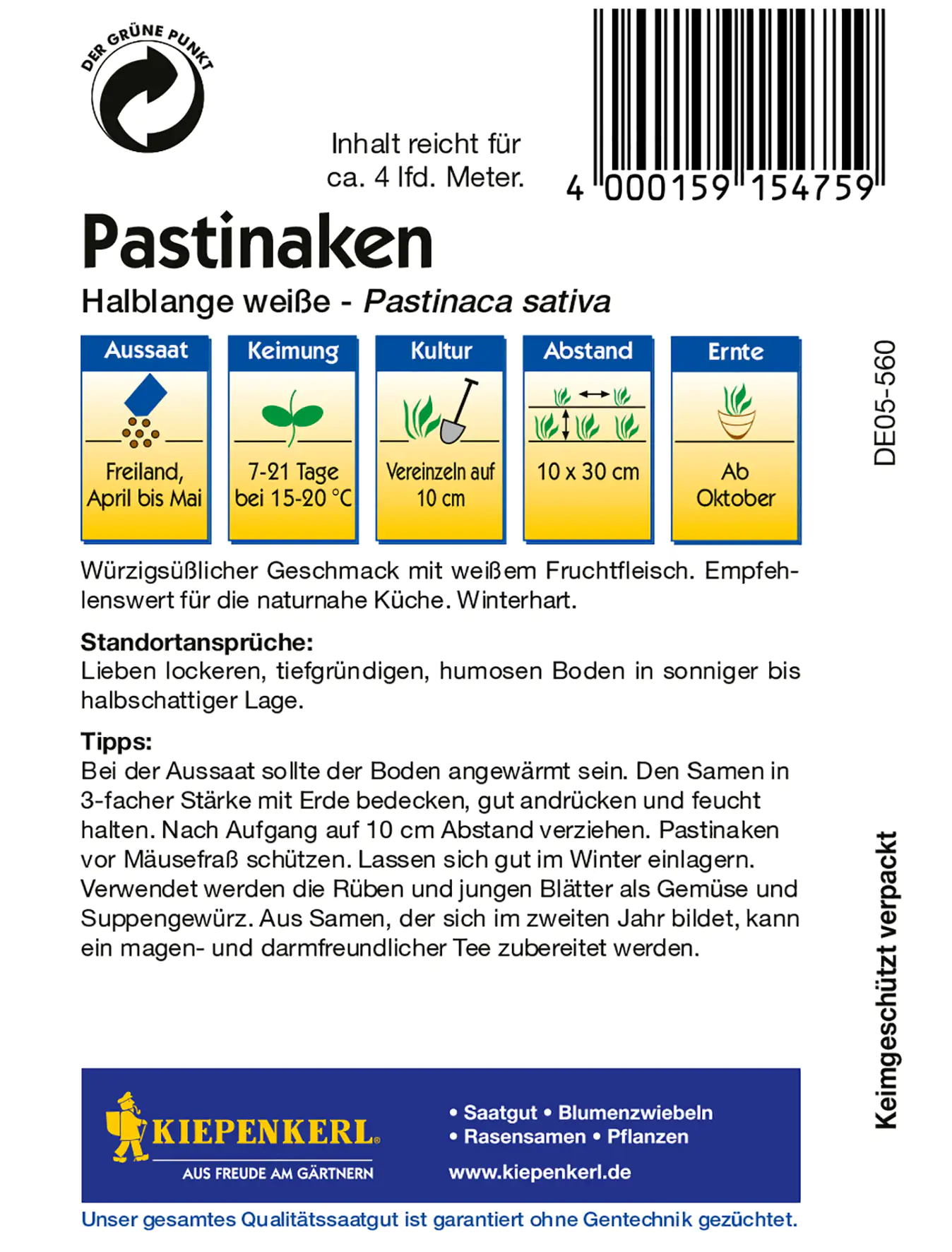Kiepenkerl Pastinake Halblange weiße