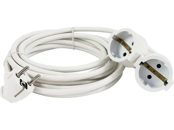 REV Verlängerungskabel 5m H05VV-F 3G 1,5 mm² Doppelkupplung, weiß REV Verlängerungskabel 5m H05VV-F 3G 1,5 mm² Doppelkupplung, weiß