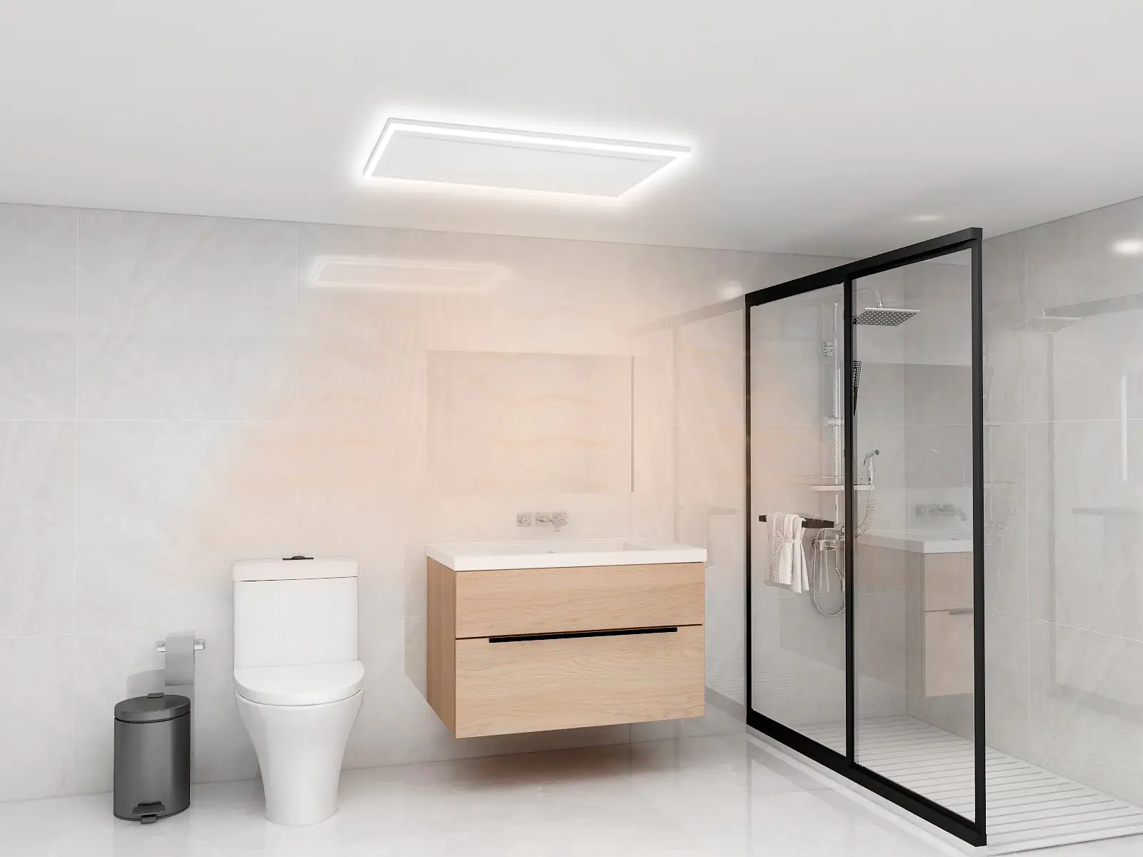 Infrarot Deckenheizkörper mit LED Licht 110 x 70 cm, weiß, 640 Watt Infrarot Deckenheizkörper mit LED Licht 110 x 70 cm, weiß, 640 Watt