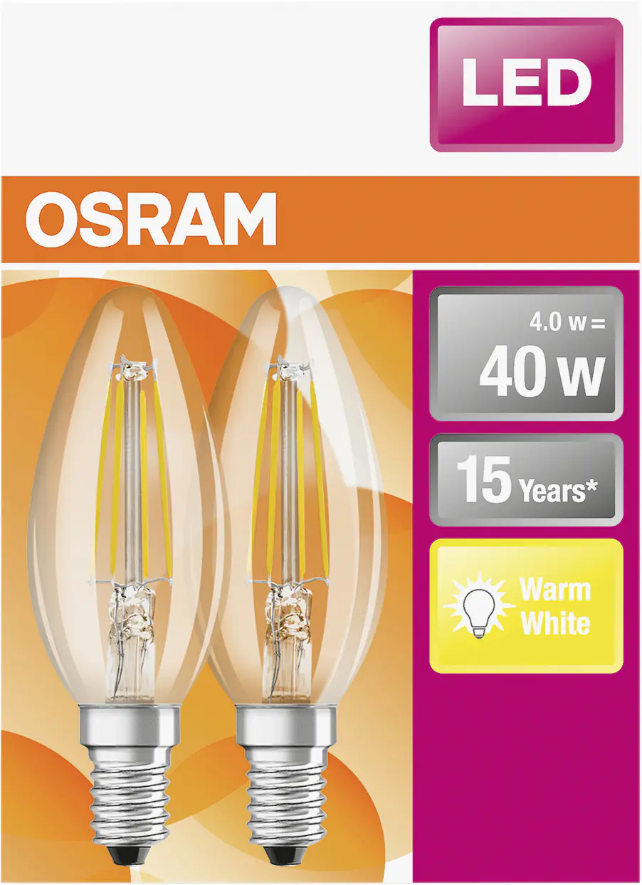 Osram LED Leuchtmittel Star CL E14 4W warmweiß, klar