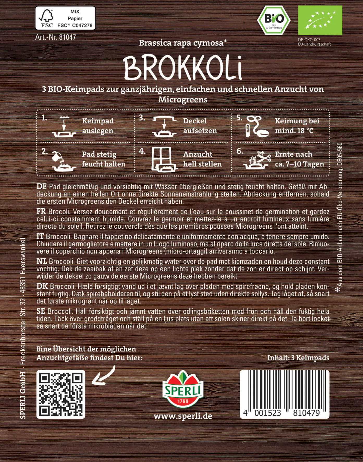 Sperli BIO Microgreen-Pads Brokkoli