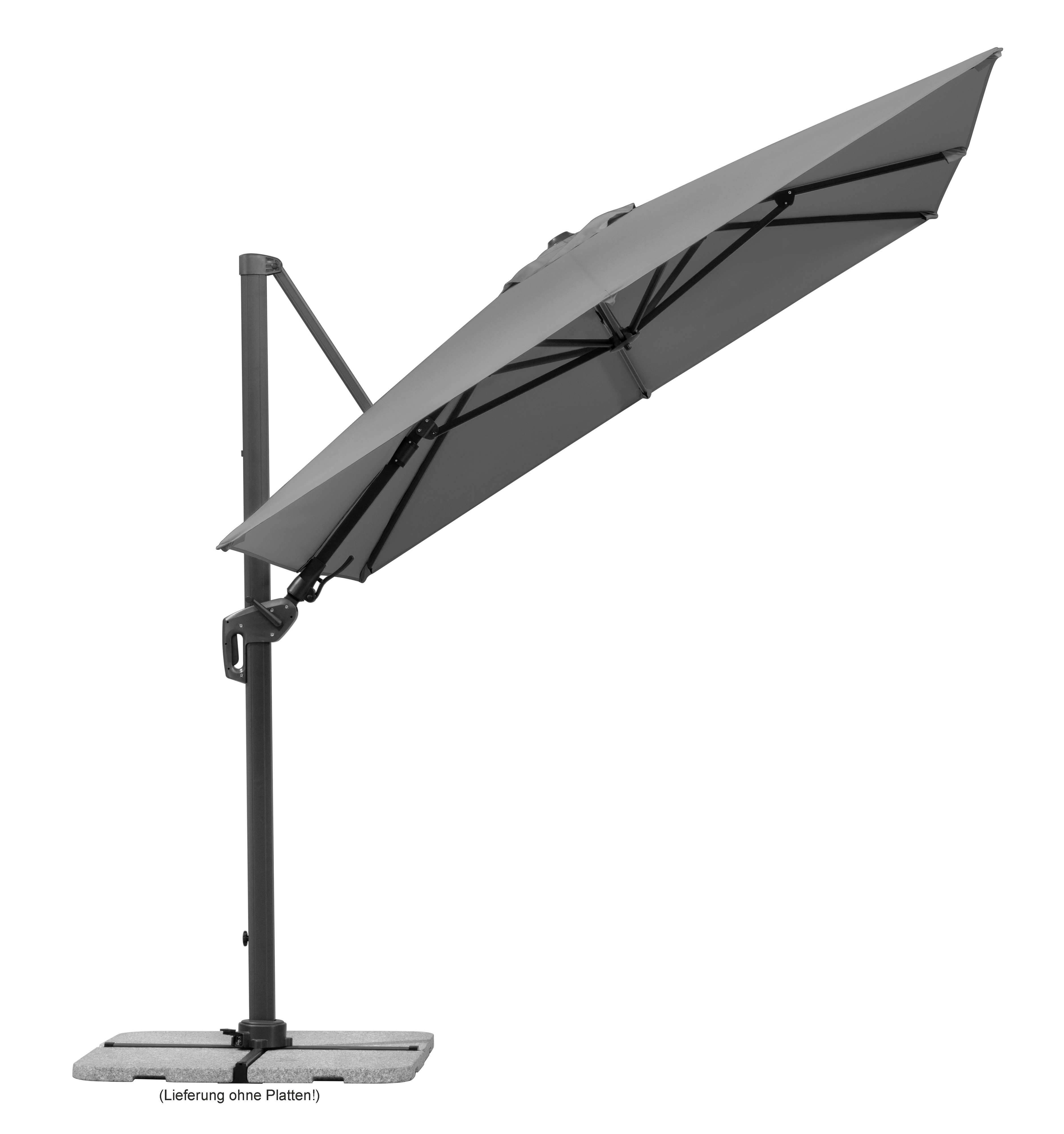 Schneider Sonnenschirm Rhodos Twist – Eckiger Ampelschirm 350x260 Cm, Anthrazit, Neig- Und Drehbar, Inkl. Ständer
