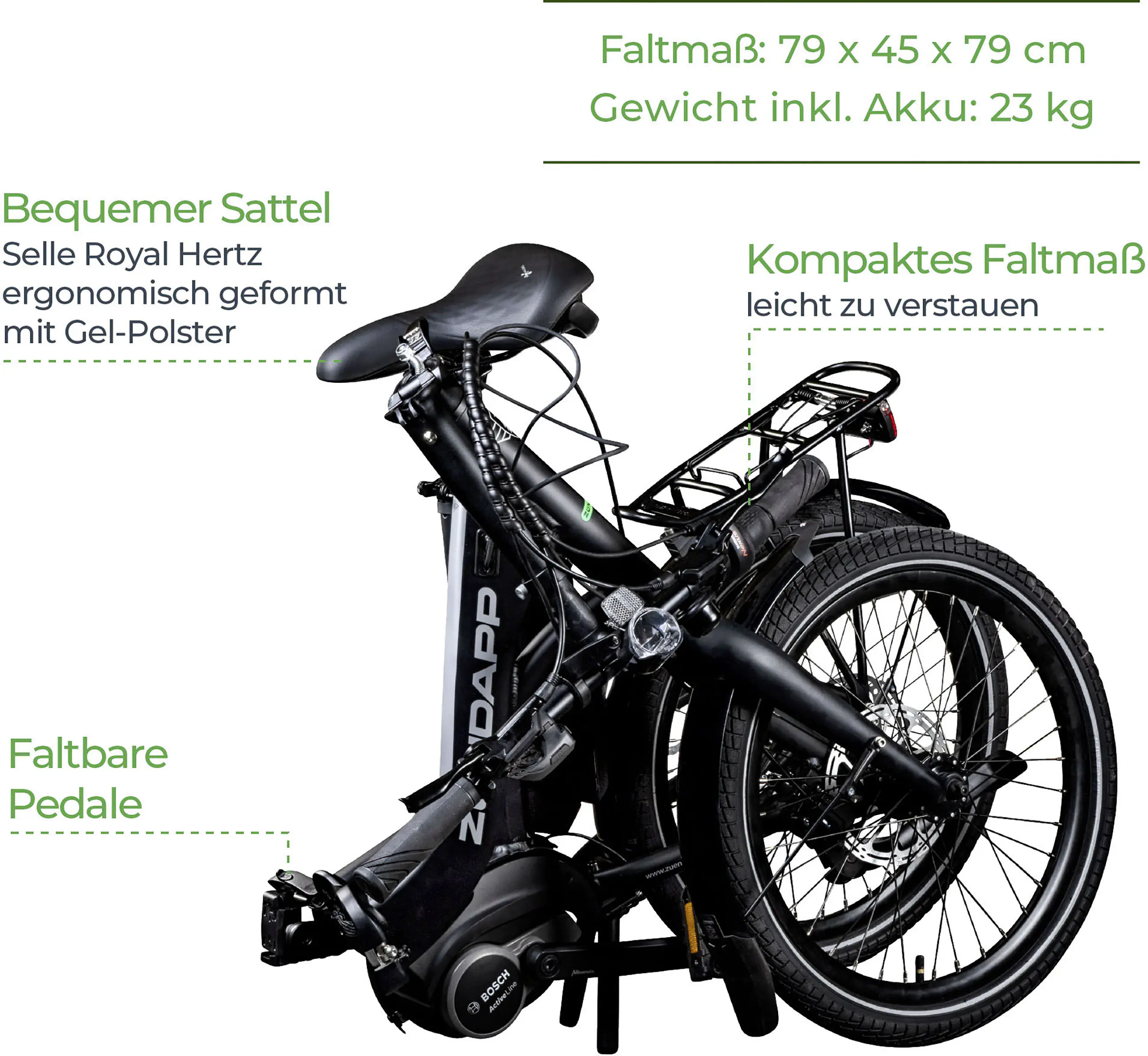 Zündapp E-Bike X20 Klapprad 20 Zoll 9-Gang 400 Wh schwarz grün