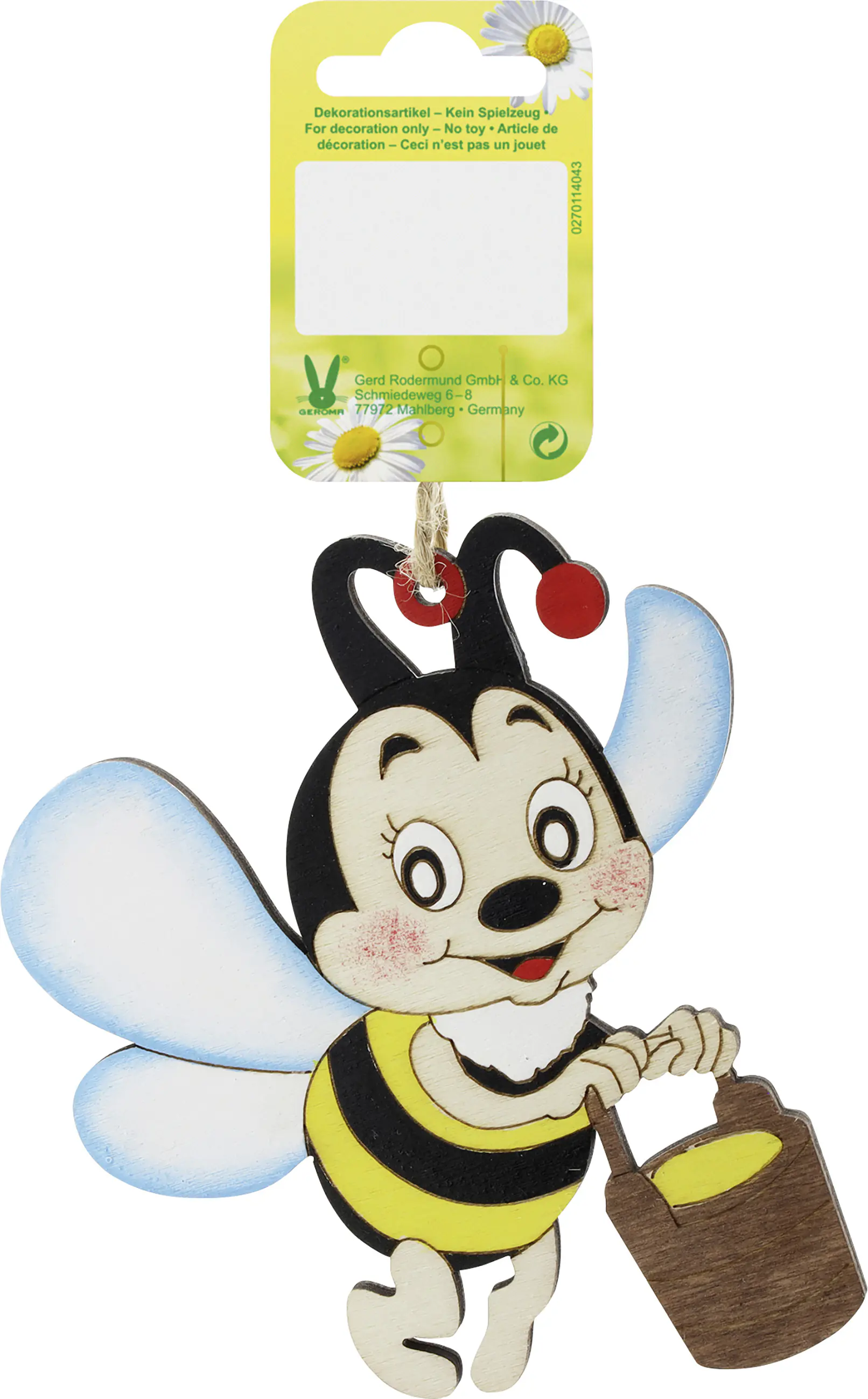 Frühlingsdeko Anhänger Biene mit Eimer Holz 10 x 8 cm gelb/schwarz