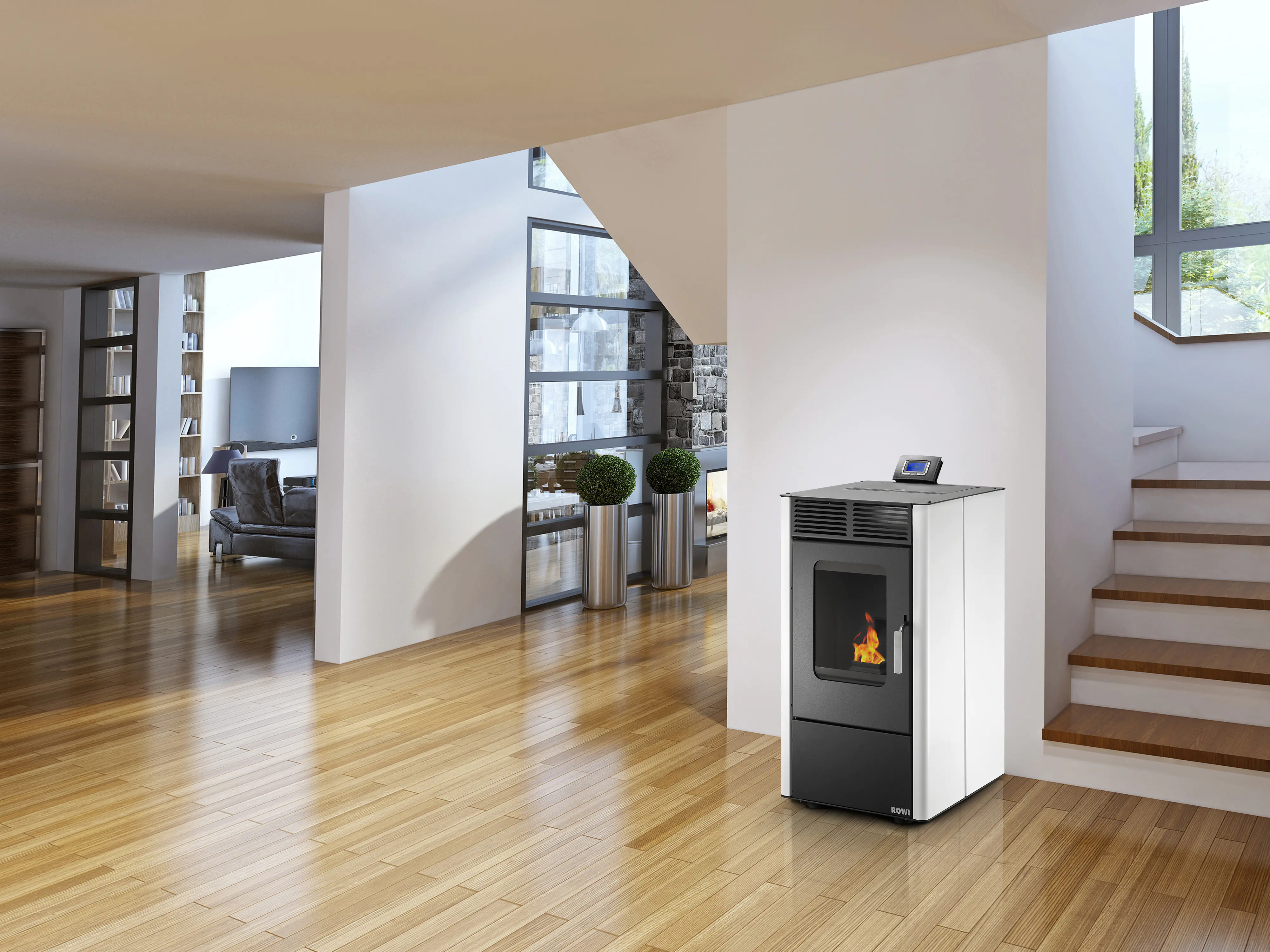 Rowi Pellet-Heizofen Modesto weiß schwarz 6000 Watt 87 x 47 x 57 cm