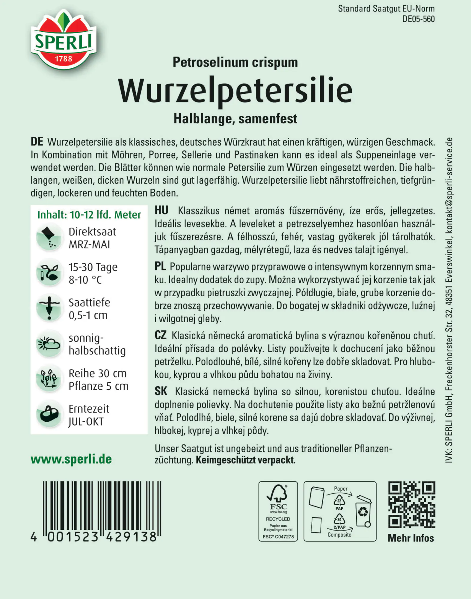 Sperli Wurzelpetersilie Halblange