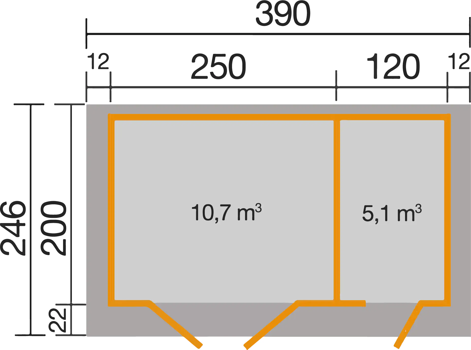 Weka Gartenhaus Raine 370 x 200 cm natur mit Fußboden