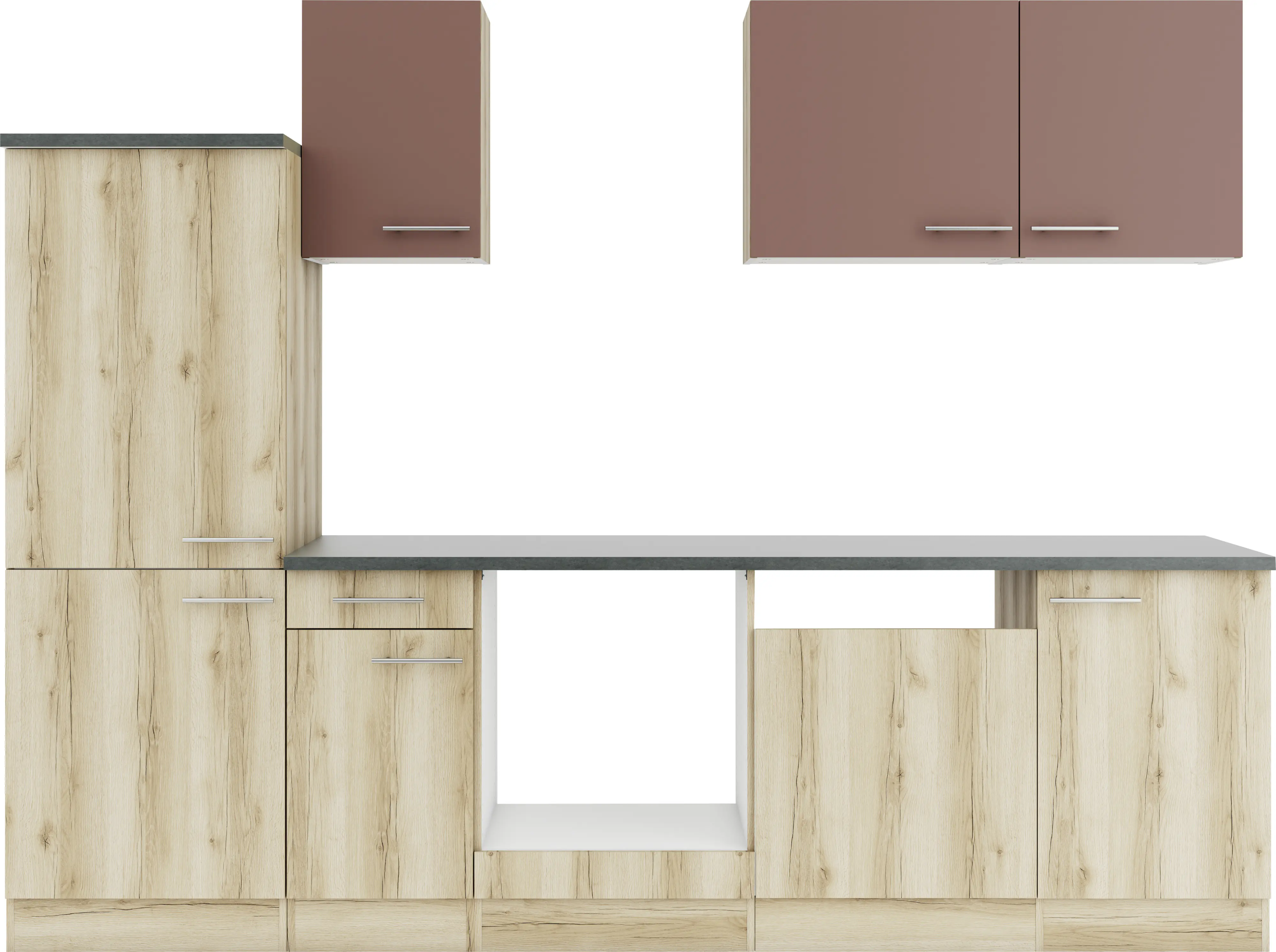 Optifit Küchenzeile Bari 407/Livorno 290 ohne Geräte rostrot/wildeiche 270 cm