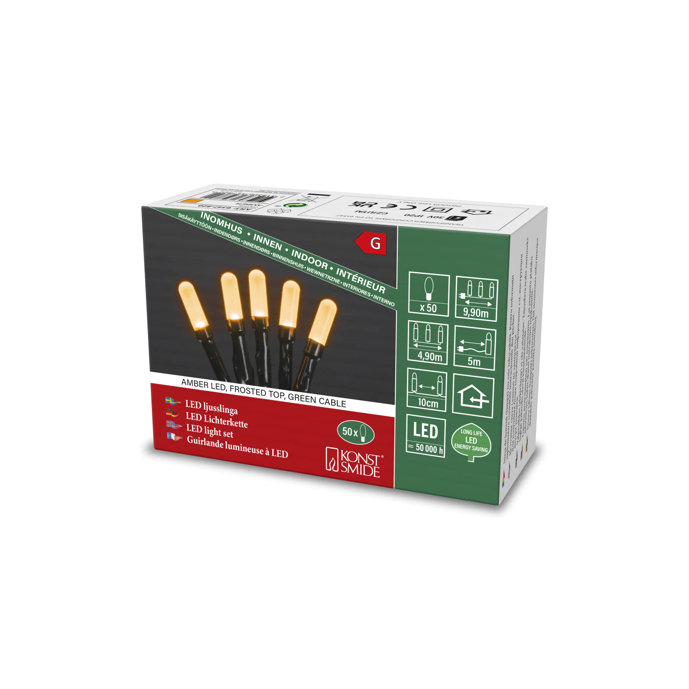 Konstsmide Micro LED Lichterkette slim frosted Innen 50 bernsteinfarbene Dioden 9,9 m