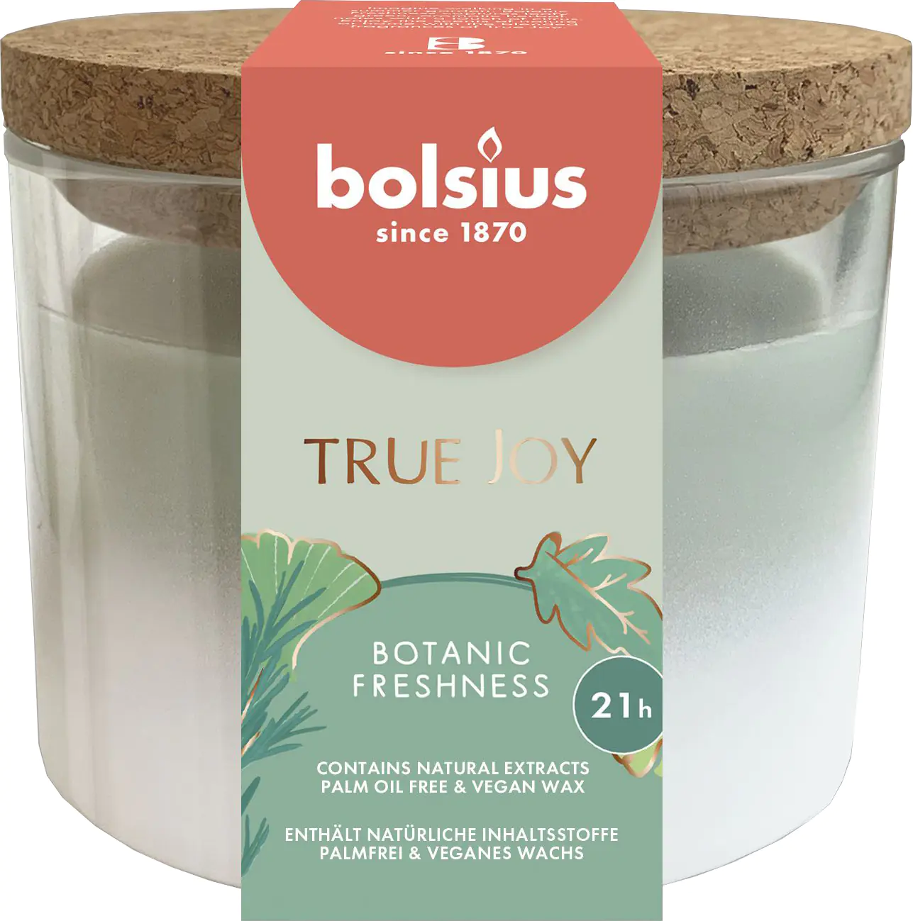 Bolsius Duftkerze mit Korkdeckel True Joy grün Botanic Freshness