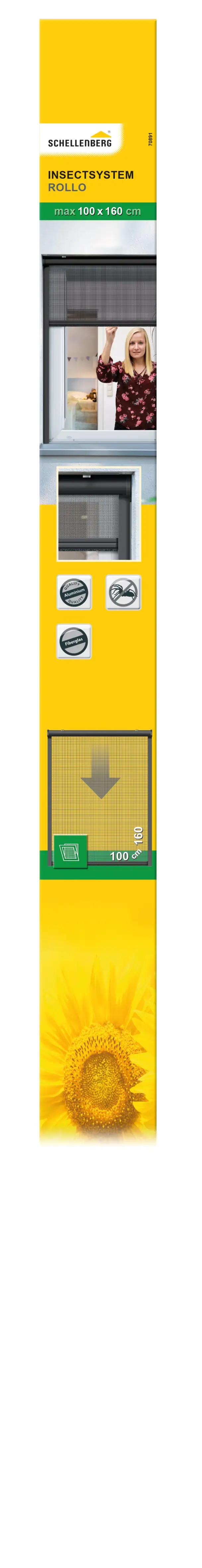 Schellenberg Fliegenschutz-Rollo 100 x 160 cm anthrazit/anthrazit kürzbar