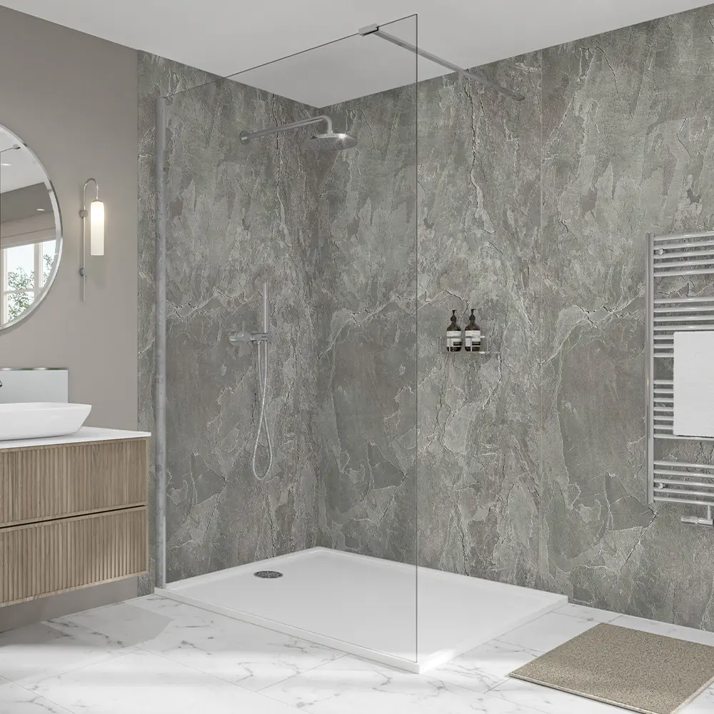Wetwall Elite Wandpaneel  Scafell Slate 120 x 242 cm mit abgerundeter Abschlusskante