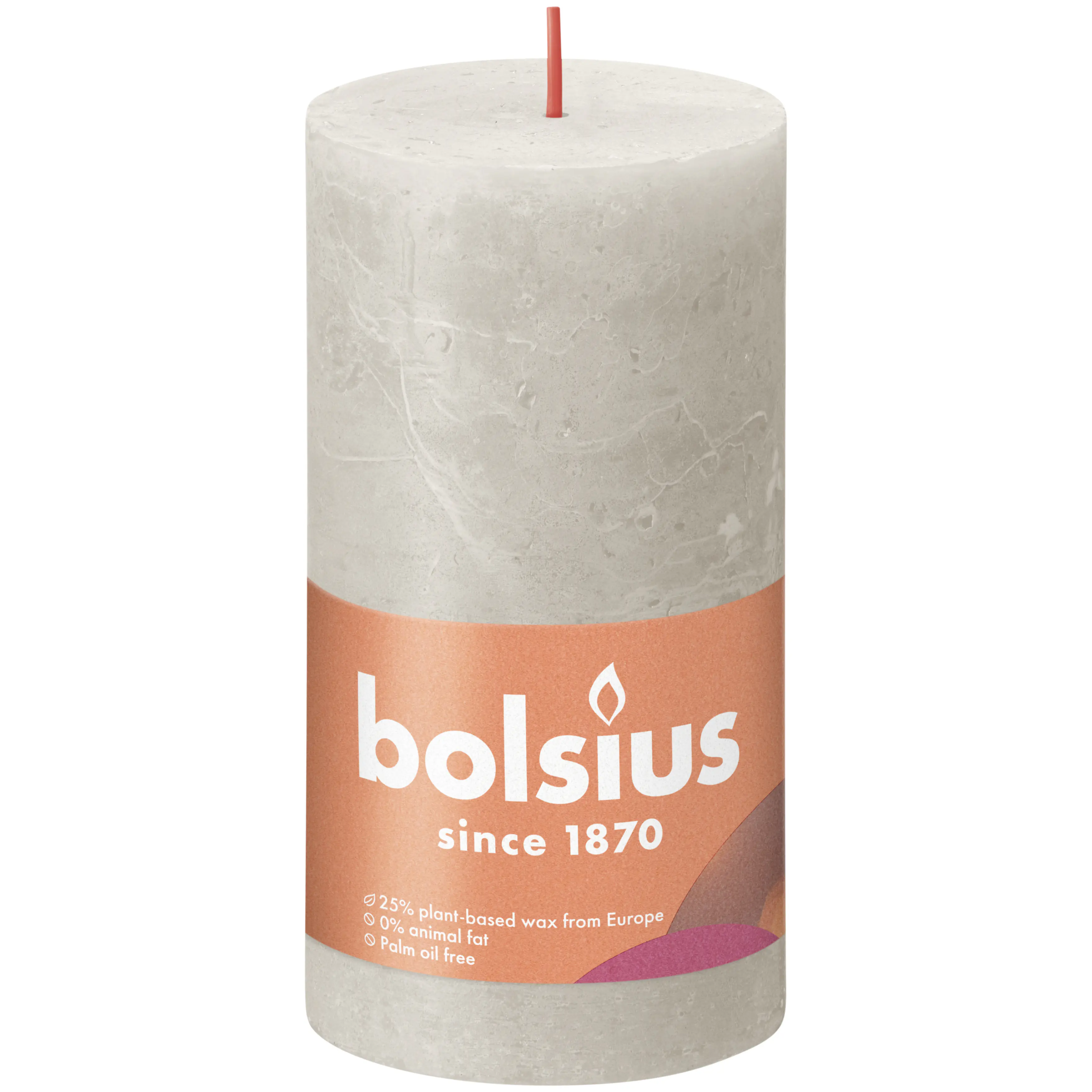 Bolsius Rustik Stumpenkerze rustik sandgrau, Höhe: 13 cm, Ø 6,8 cm