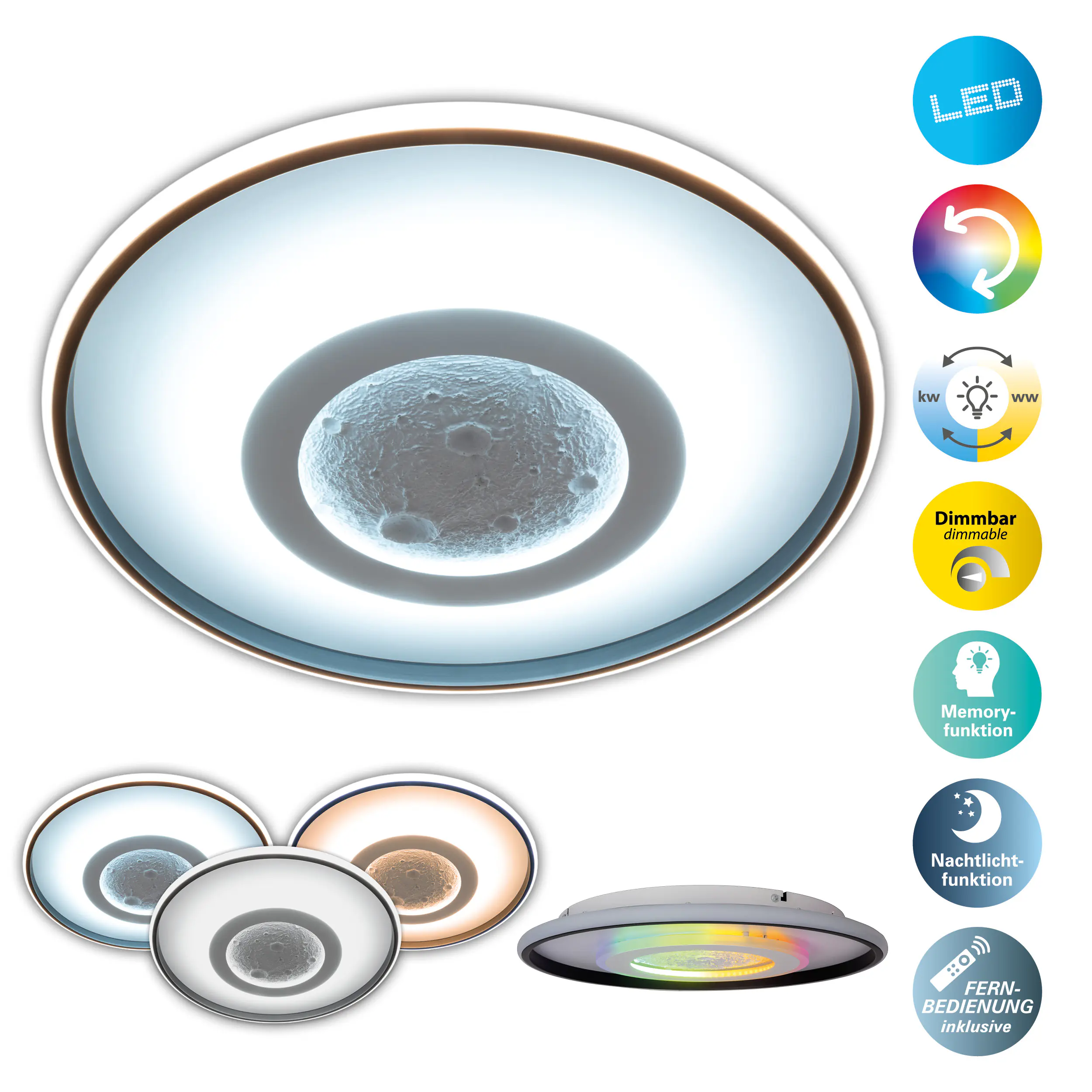 Light & More LED Deckenleuchte Moon 50 W Metall RGB 