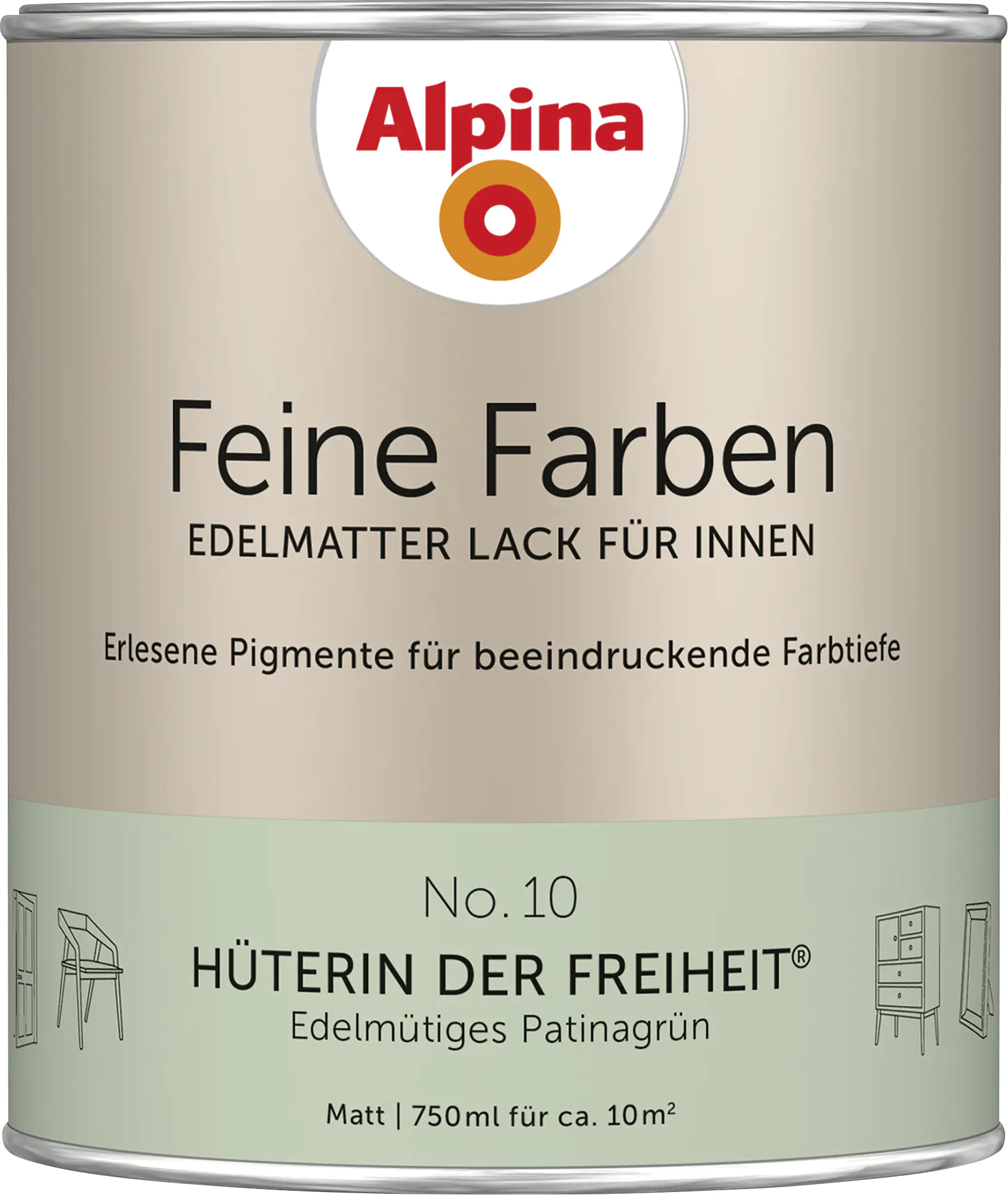 Alpina Feine Farben Lack No. 10 Hüterin der Freiheit  patinagrün edelmatt 750 ml