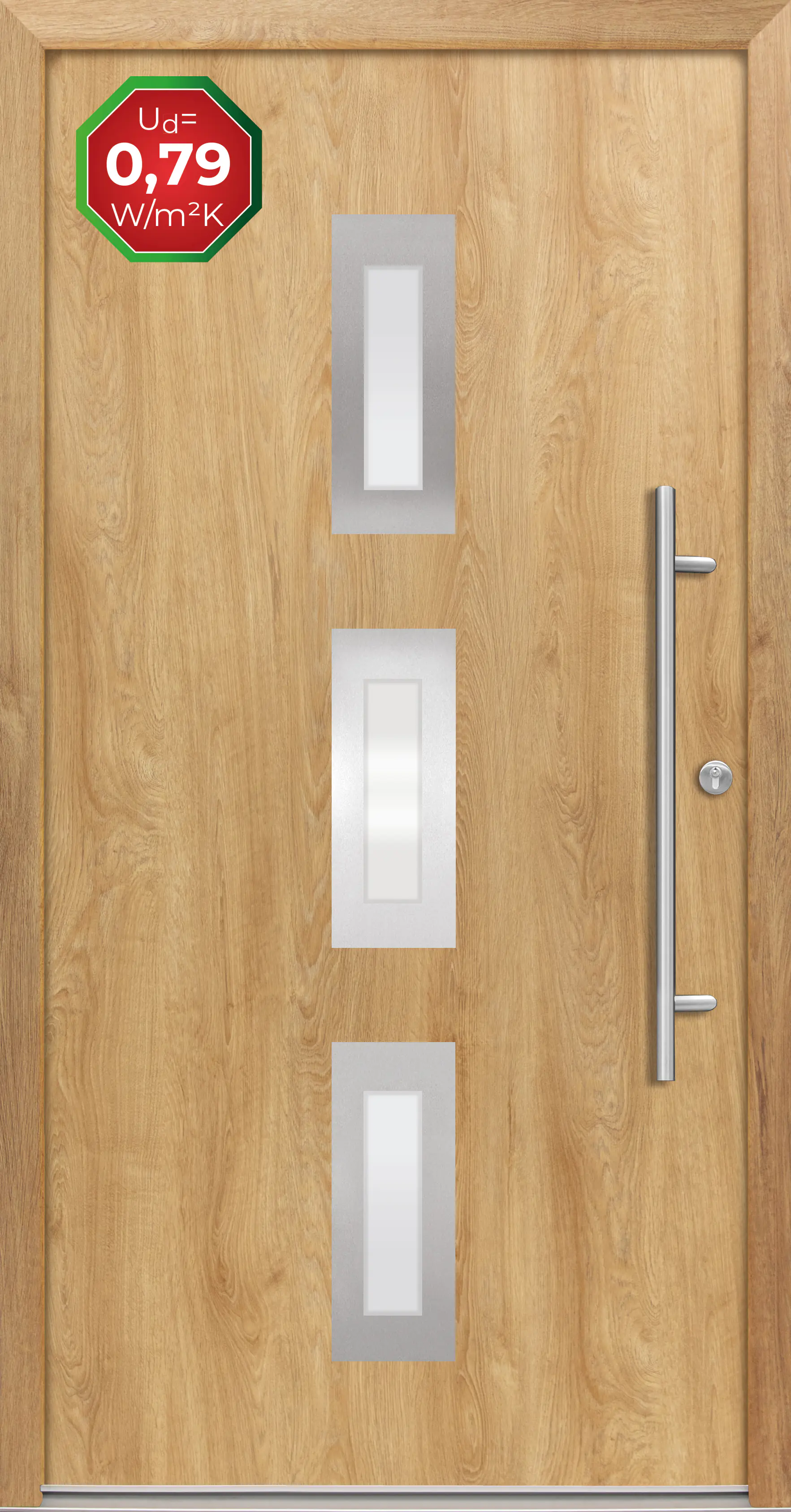 Splendoor Haustür Passivedoor Premium B02 Eiche Natur DIN Rechts 100 x 210 cm