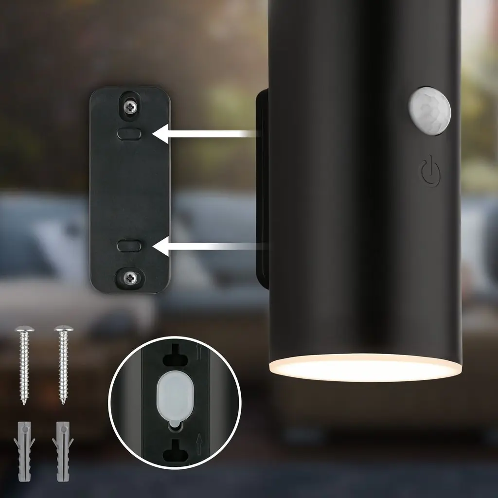 Briloner LED Akku-Außenwandleuchte Suda schwarz 6,5W 700lm warmweiß Bewegungssensor