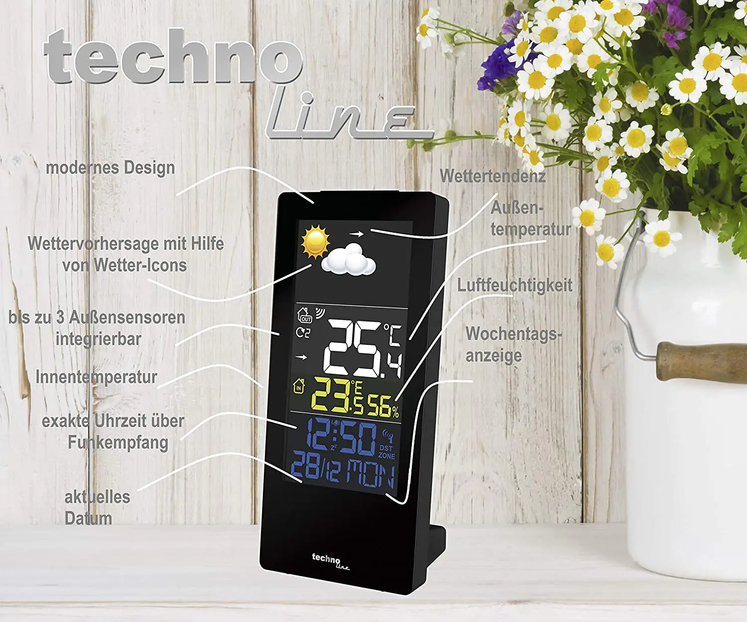 Technoline Wetterstation WS 6446 LED-Display Innen- und Außentemperatur