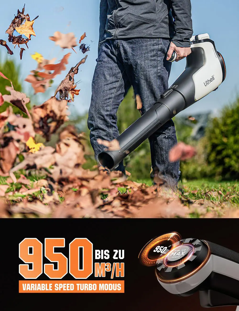 Litheli  Akku-Laubbläser U20 2x20V, inkl. 2 Akkus 4.0Ah