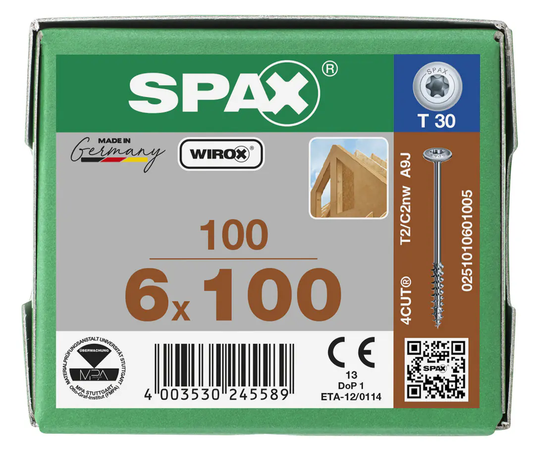 Spax Holzbauschrauben 6.0 x 100 mm TX 30 Tellerkopf - 100 Stk.