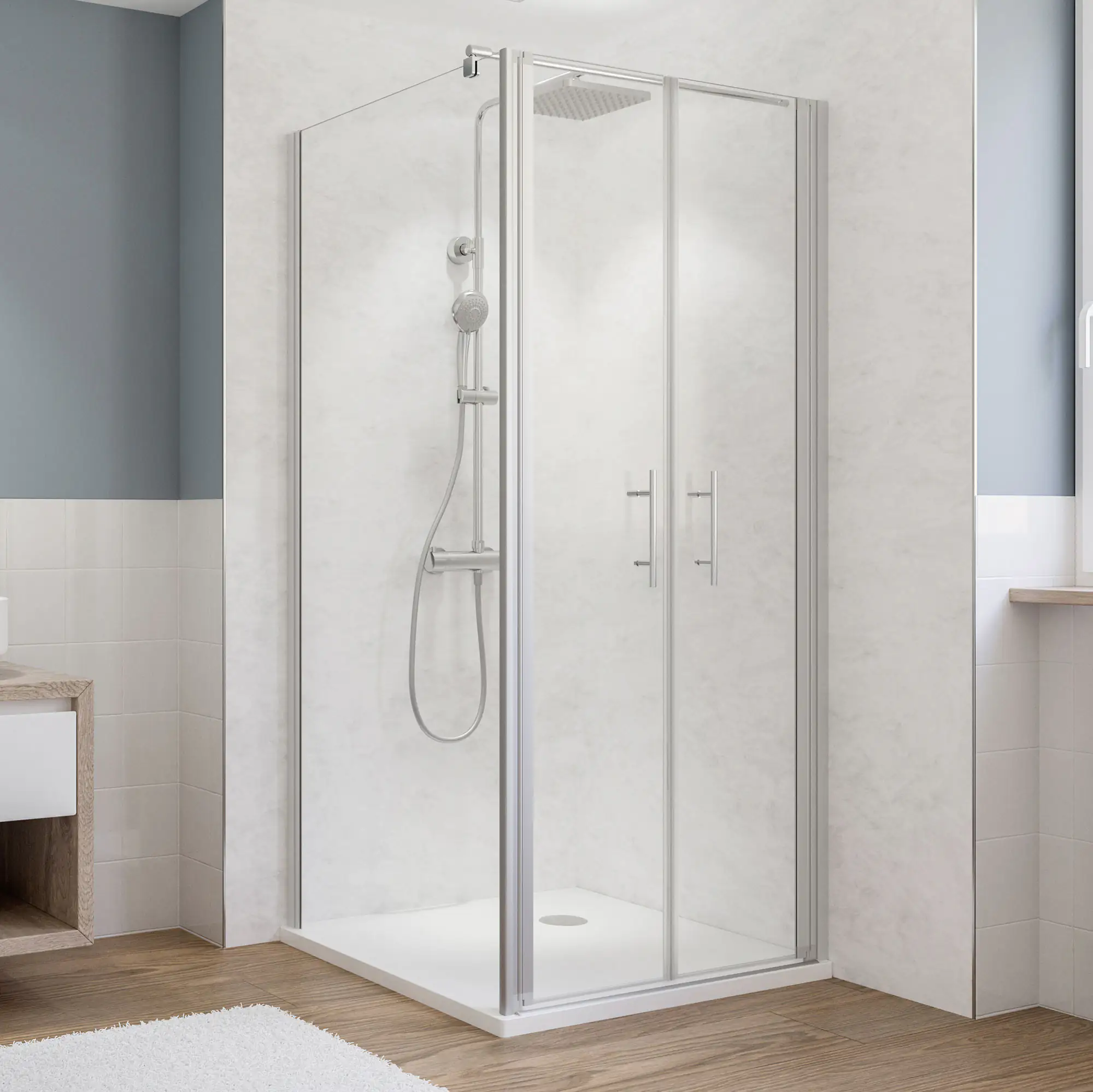 Breuer Seitenwand Fara 5 90 x 190 cm, Alu silber matt, klarglas