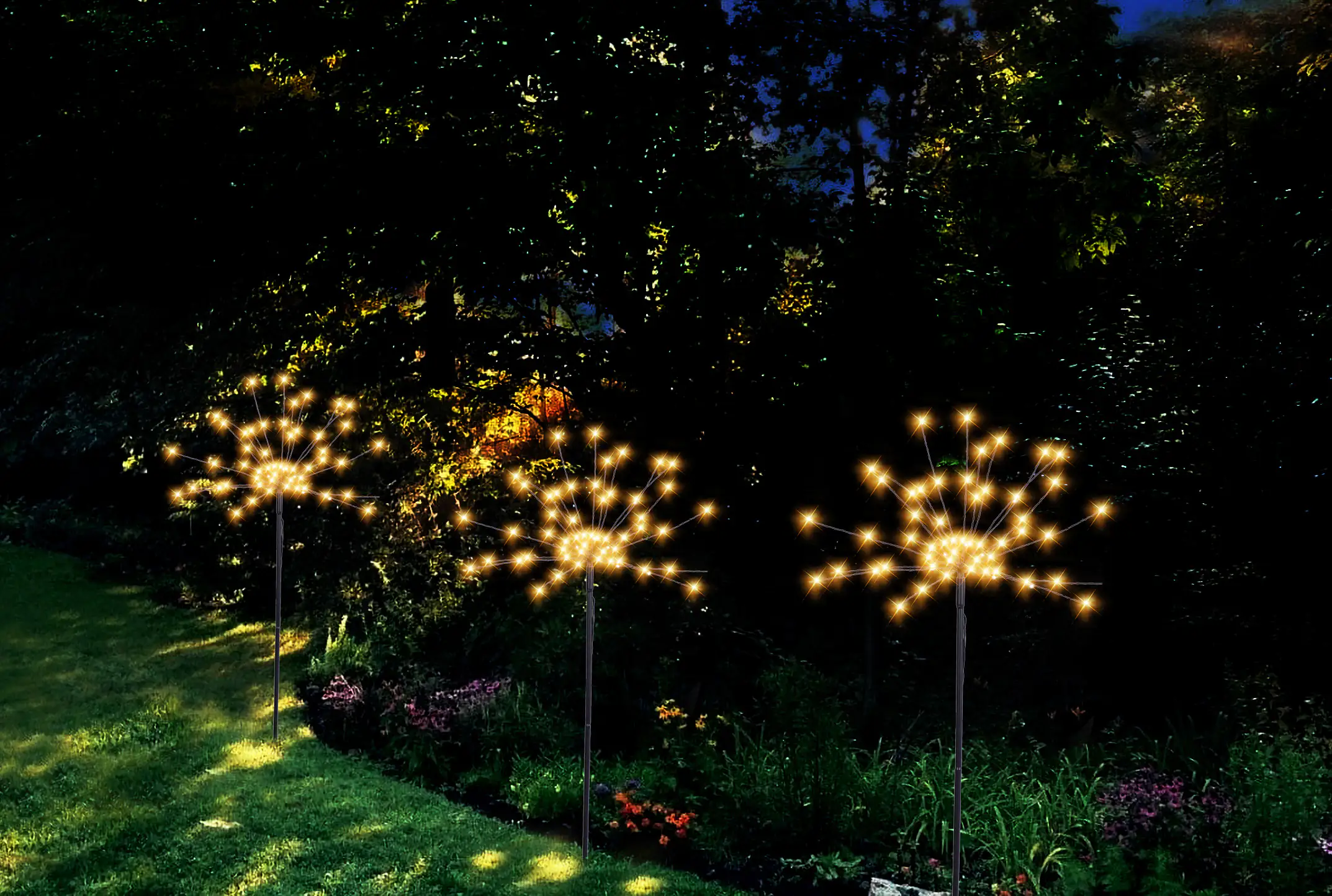 TrendLine LED Gartenstecker 3 Stück H: 1 m warmweiß Außen mit Timer, 8 Leuchtfunktionen