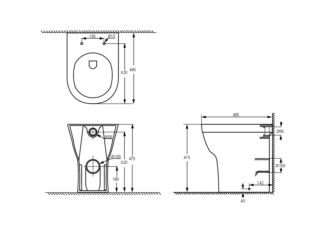 Primaster Stand WC spülrandlos Kappa Tiefspüler weiß inkl. WC Sitz 