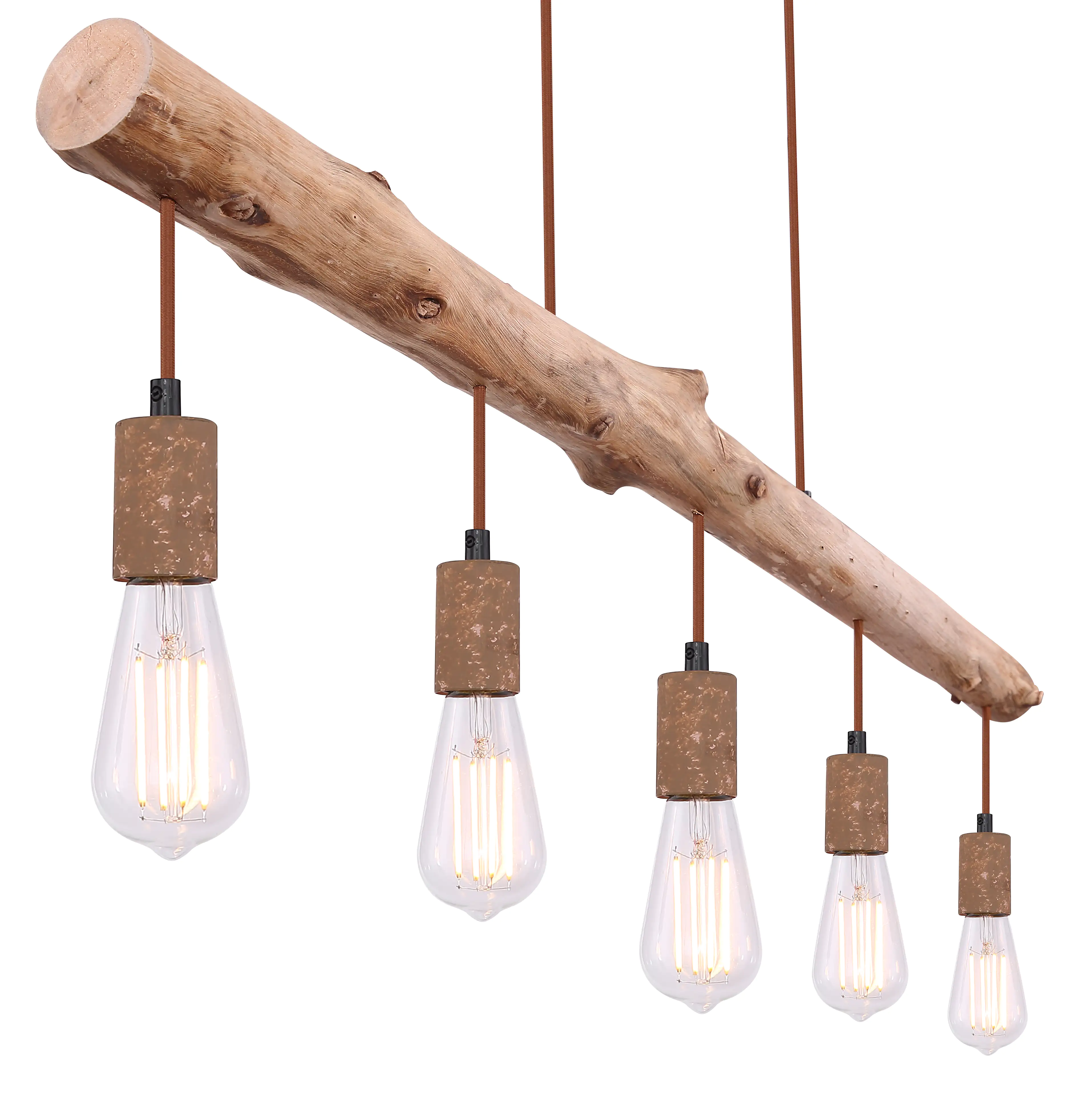 9007371389636_4 Globo 5er Hängeleuchte Jakob rost-holz 100 x 8,5 cm E27, max. 40 W