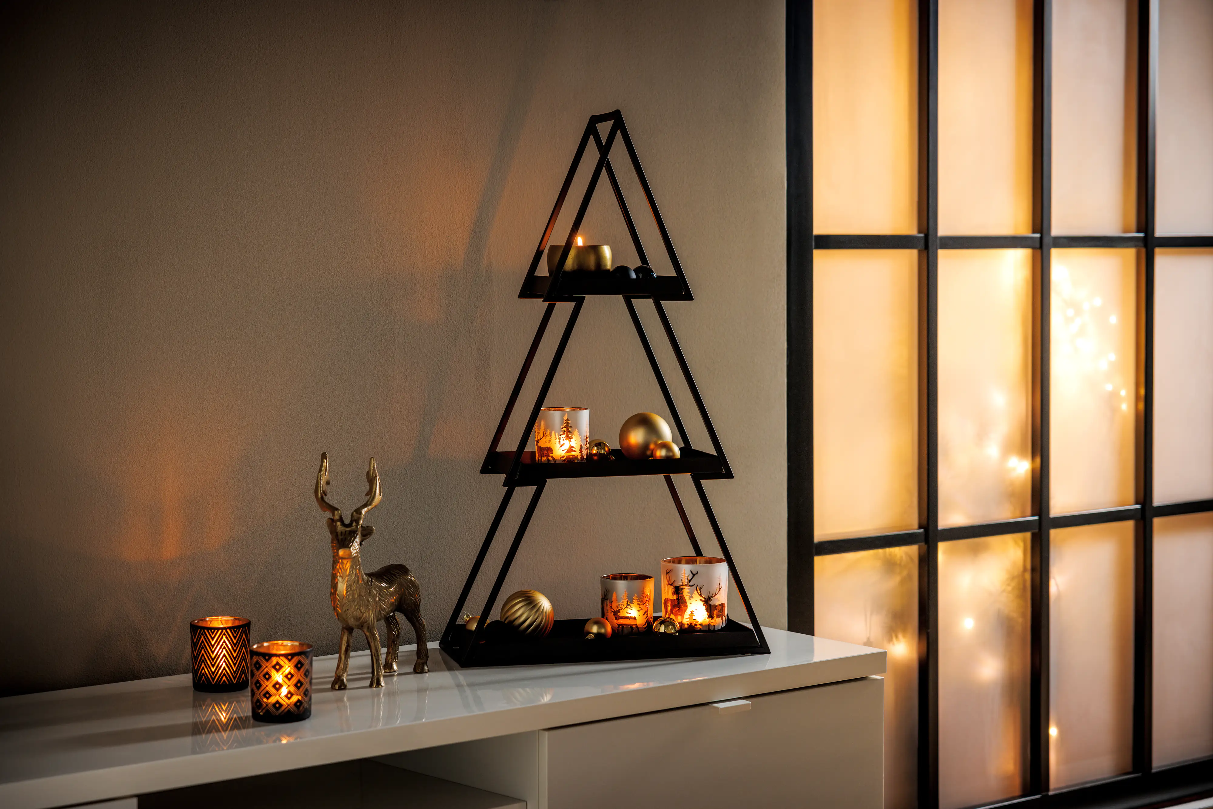 TrendLine Windlicht Glas Rentier Ø 10 cm gold-weiß TrendLine Windlicht Glas Rentier Ø 10 cm gold-weiß