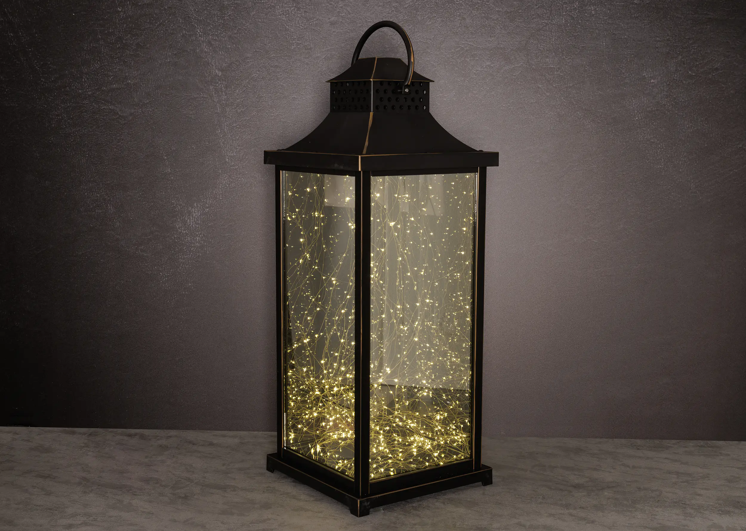 TrendLine LED Laterne schwarz 70 x 30 cm warmweiß-bunt Außen mit Timer, Fernbedienung