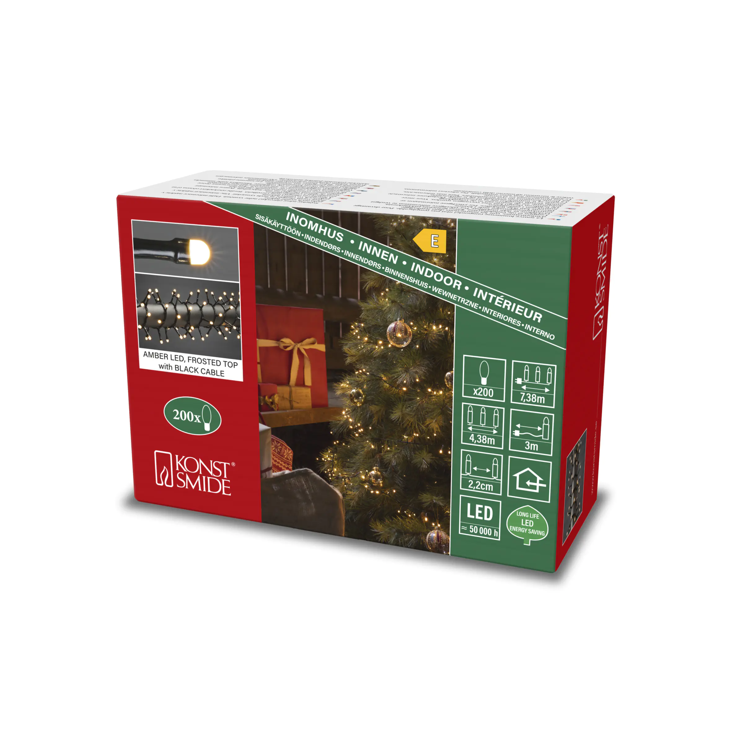 Konstsmide Micro LED Compactlights gefrostet Innen 200 bernsteinfarbene Dioden 7,4 m