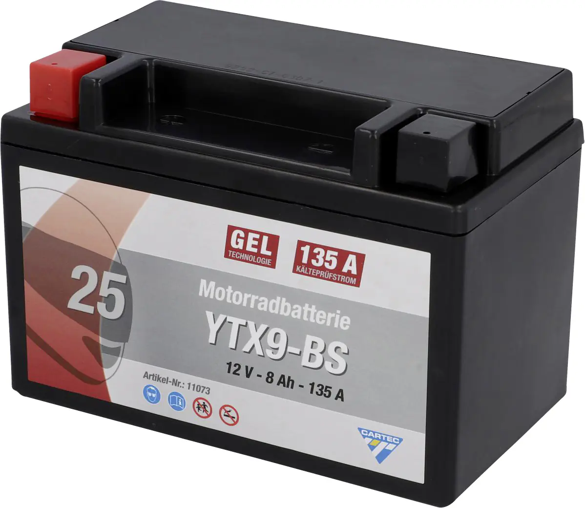 Cartec Gel Motorradbatterie YTX9-BS 9Ah 200A